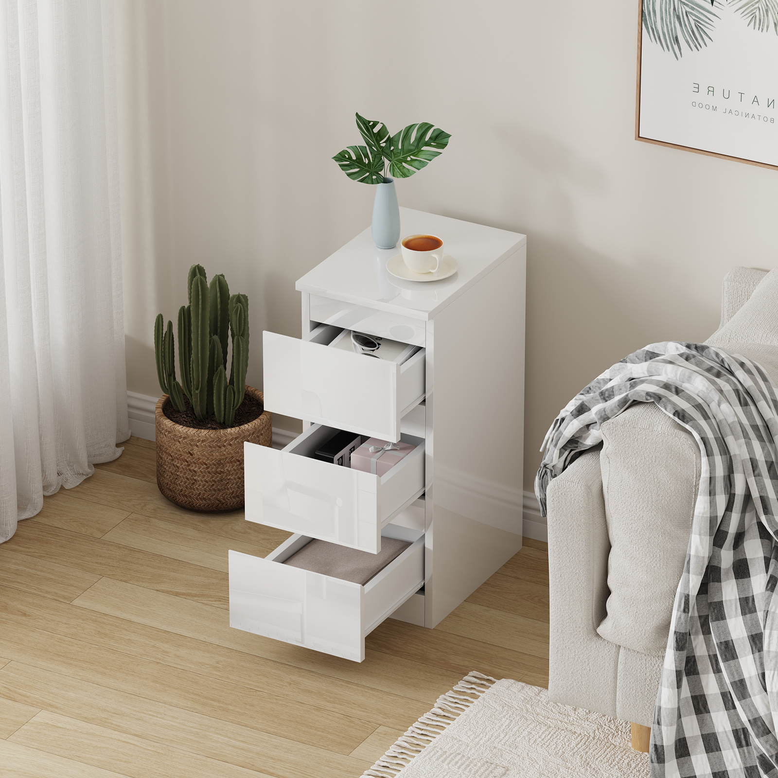 Bedside Table, Modern Nightstand Storage Cabinet With 3 Drawers, Accent Tea Tables, Wood Sofa Side Table End Table Storage Unit For Bedroom/living Room/small Space