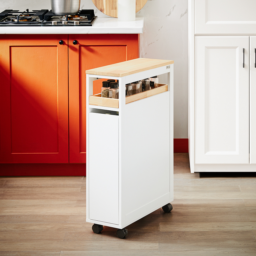 Image of Utility Cart Kitchen Cart Niche Kitchen Cart Bathroom Cart Storage Cart 4 Tiers 1 Drawer 1 Shelf 4 Wheels With Brake Storage Space Kitchen Bathroom Office Hallway White 20x51x79cm Sobuy Nsr11-wn