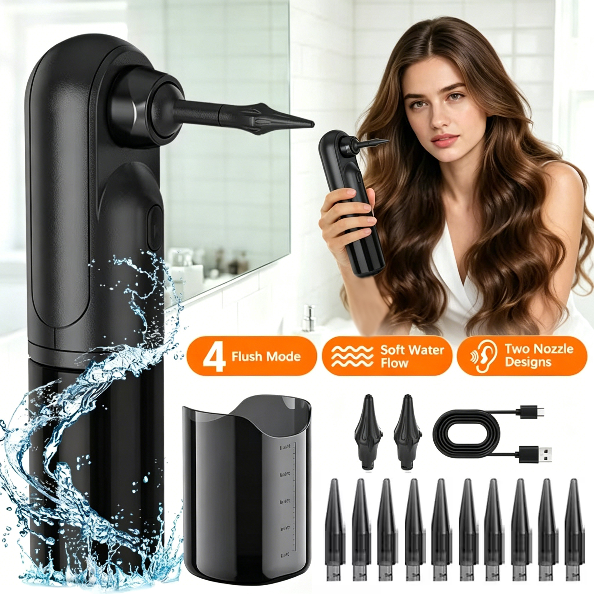 TEMU Professional Ear Wax Remover Kit - Dual-chamber Isolation Tech, 3-mode , 11 Tips With Warm Water & Waste Tank, Usb-c Charging, Ideal For Earwax,