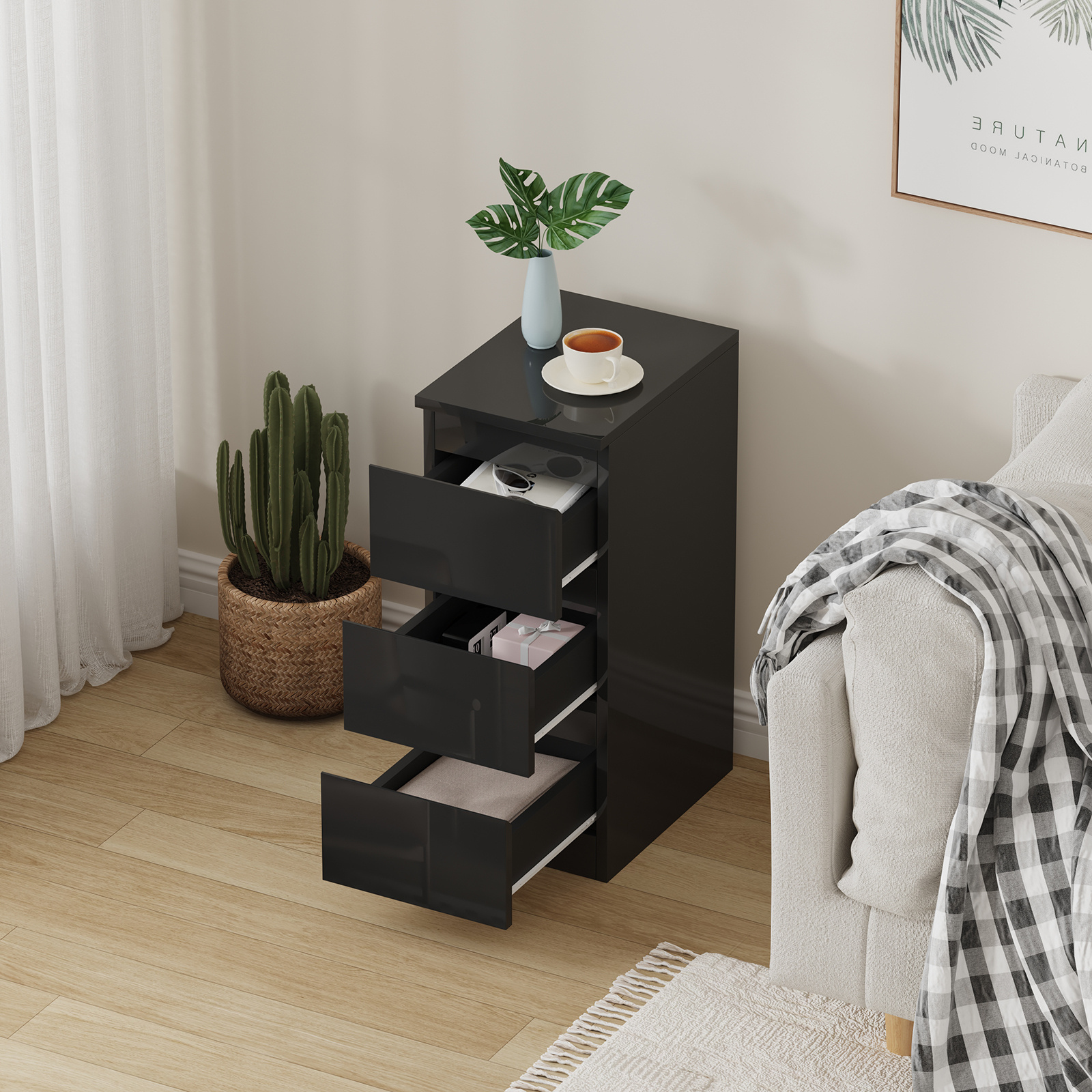 Bedside Table, Modern Nightstand Storage Cabinet With 3 Drawers, Accent Tea Tables, Wood Sofa Side Table End Table Storage Unit For Bedroom/living Room/small Space