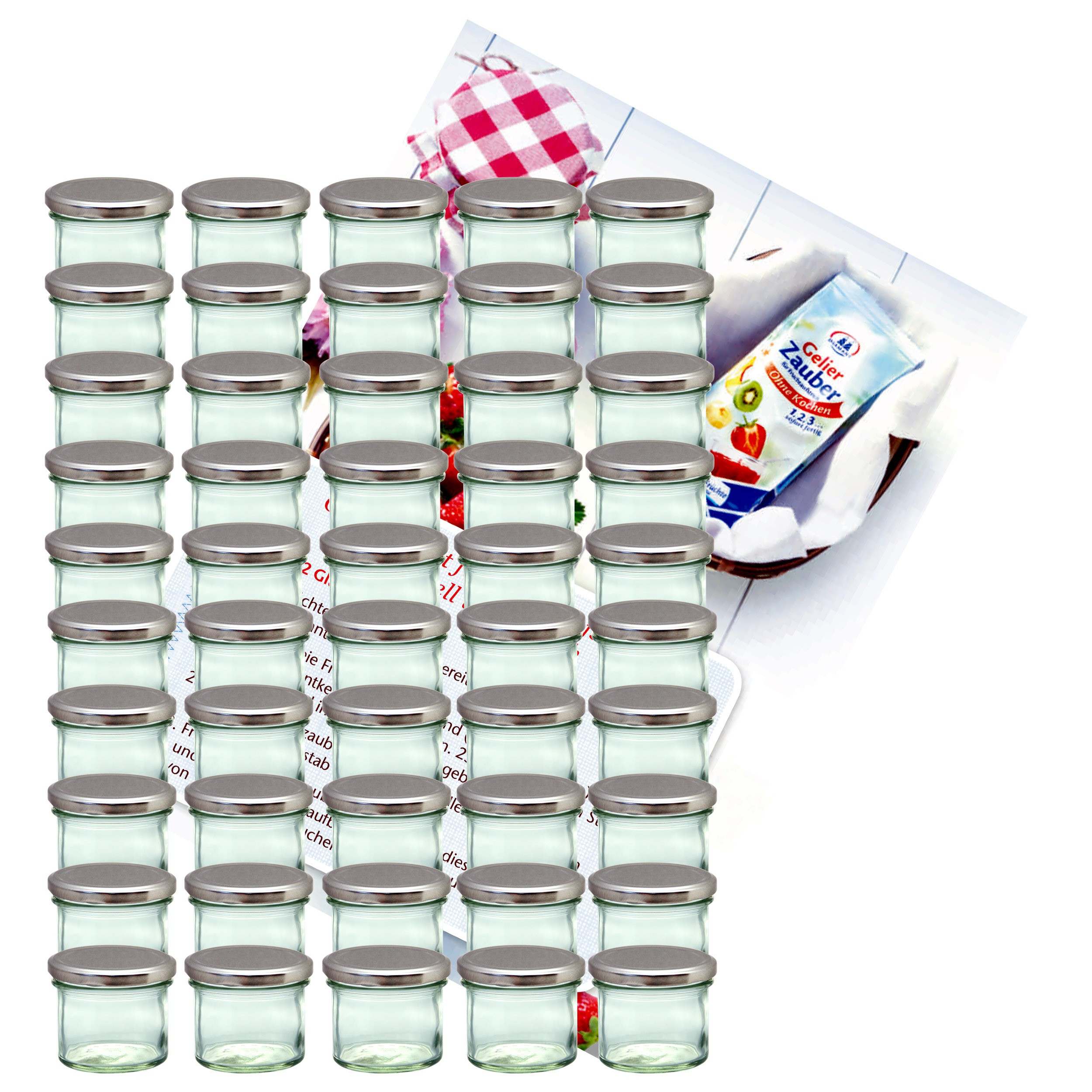 Image of 1950s Style Tumblers 125ml Canning Jar + Silvery Lid To 66 + Recipe Booklet