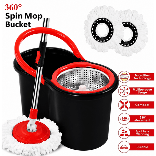 etrendz 360 spin mop bucket set premium rotating dry heads with 2 heads