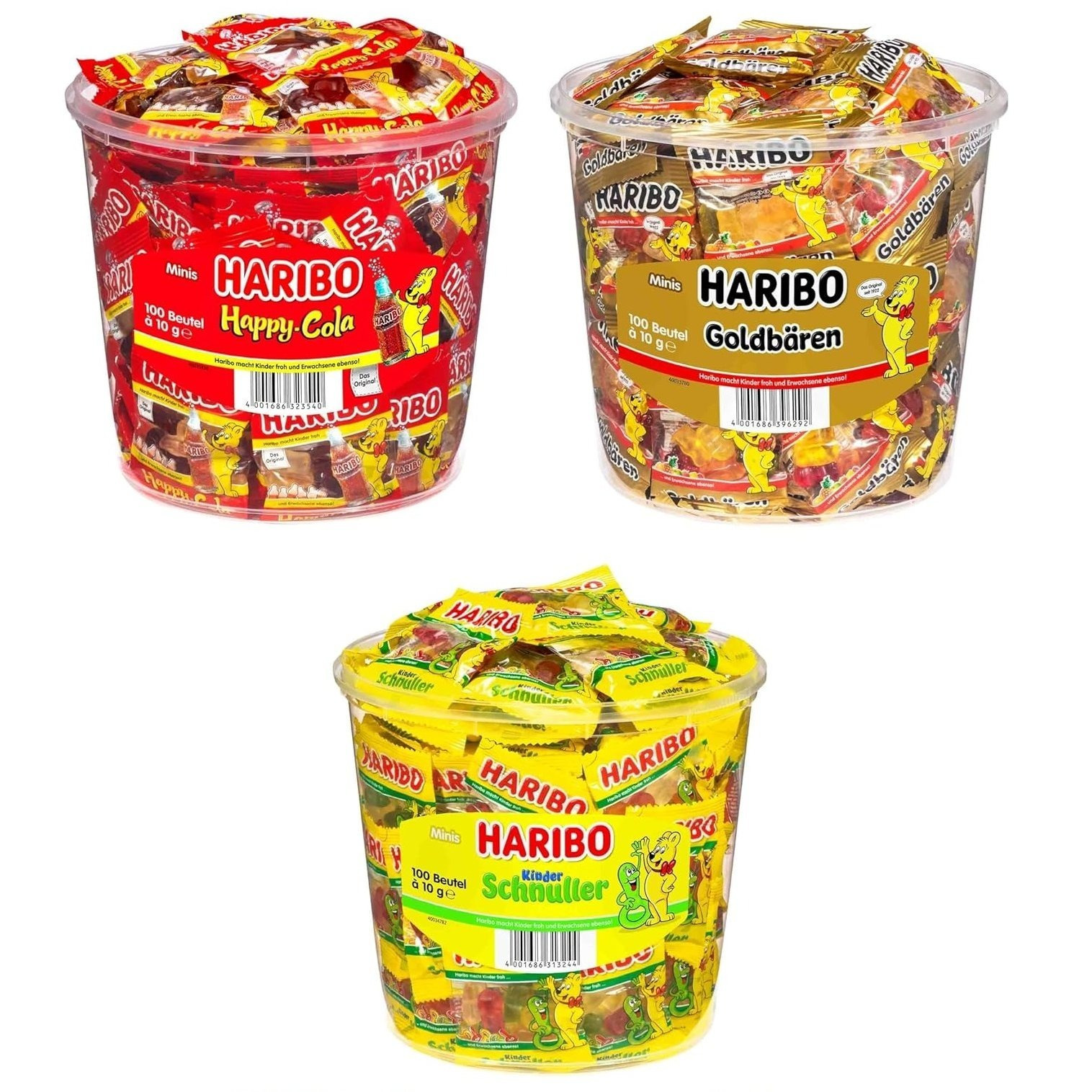 Image of 3 Packs Of Haribo Goldbears / Pacifiers / Happy Cola Fruit Gum Carnival Individually Wrapped