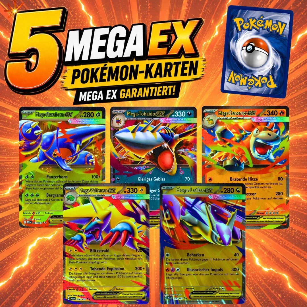Lot Of 5 Random Mega Ex - German Version - Ultra Rares - 100% Authentic - Guaranteed No Duplicates