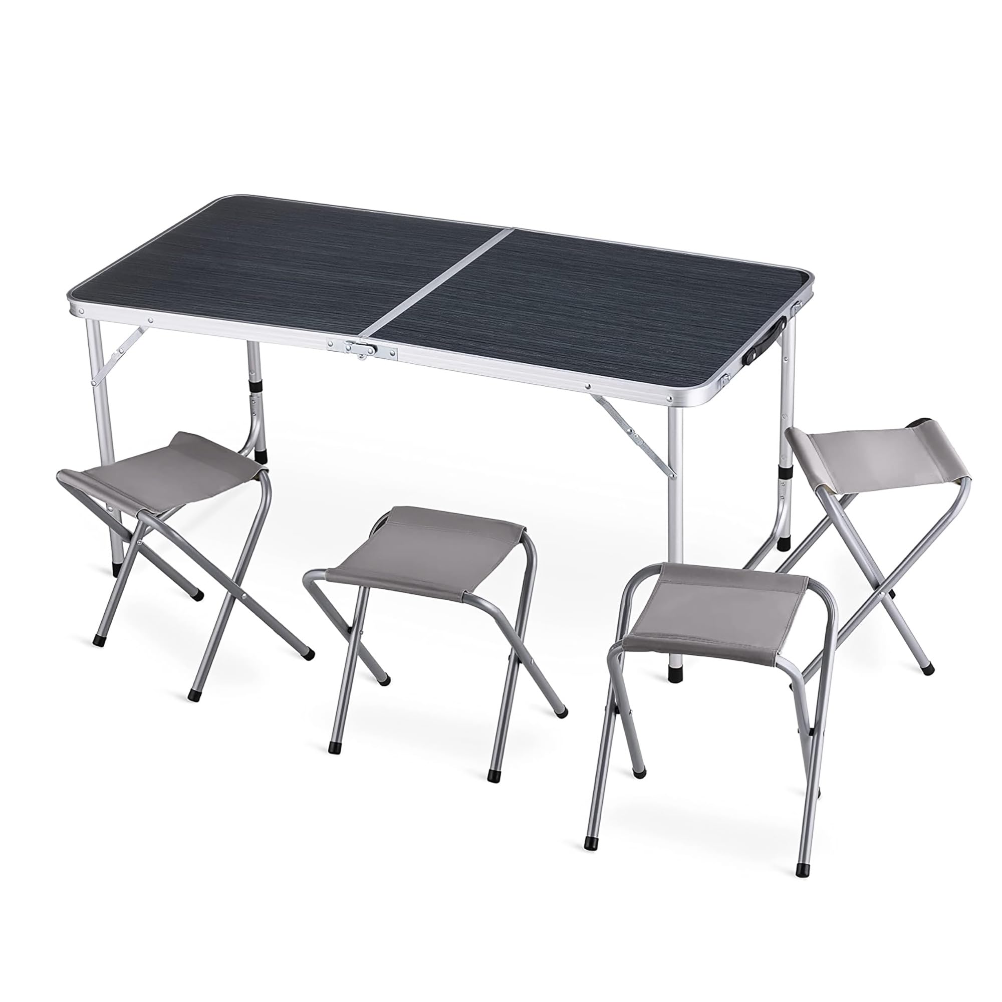 TEMU IlGruppone Set Tavolo Pieghevole da Campeggio con 4 Sgabelli, Altezza Regolabile 54-71 cm, Tavolo Richiudibile a Valigia 120x60 cm, Struttura in