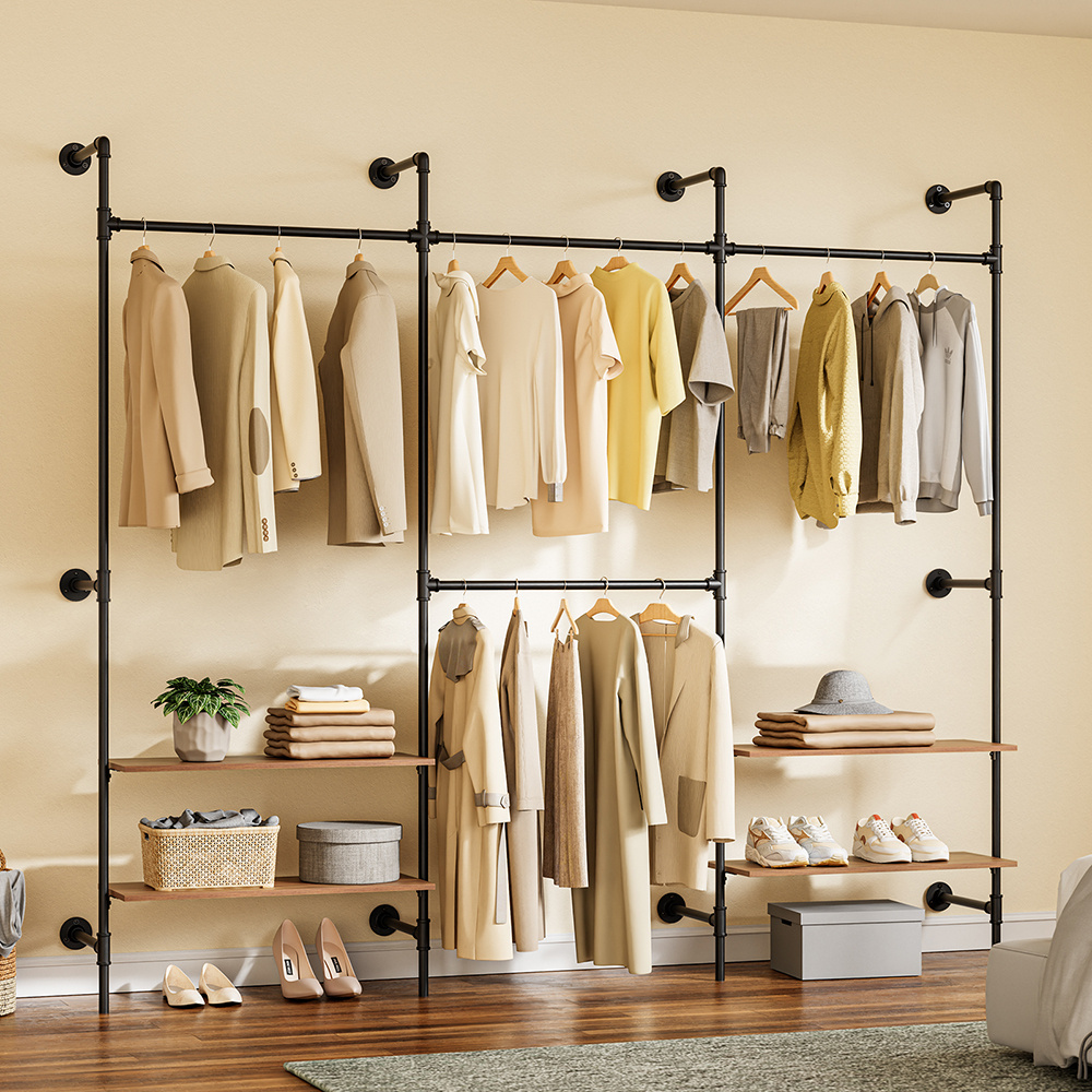 TEMU Appendiabiti Da Parete Con 4 Barre E 4 Ripiani MDF Armadio Industriale Per Camera Da Letto E Guardaroba 265x48x220cm Salvaspazio KLS19-SCH SoBuy