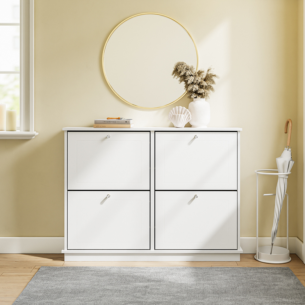 Image of Shoe Cabinet, Narrow Wooden Shoe Cabinet, White, 18cm Deep, Large Capacity For Shoes Up To Eu 47, 8 Pairs, For Hallway, Entryway, Small Apartment, Space-, Modern, 105x18x78cm, Sobuy Fsr216-w