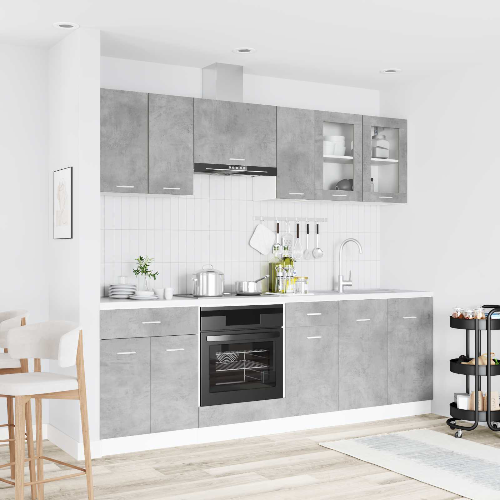 Vidaxl 8pcs Kitchen Cabinet Set, 240 X 46 X 81.5 Cm, Wood-based Material, Adjustable Kitchen Storage, Modern Cabinets, Space- Setup, Versatile Furniture, Efficient Solutions