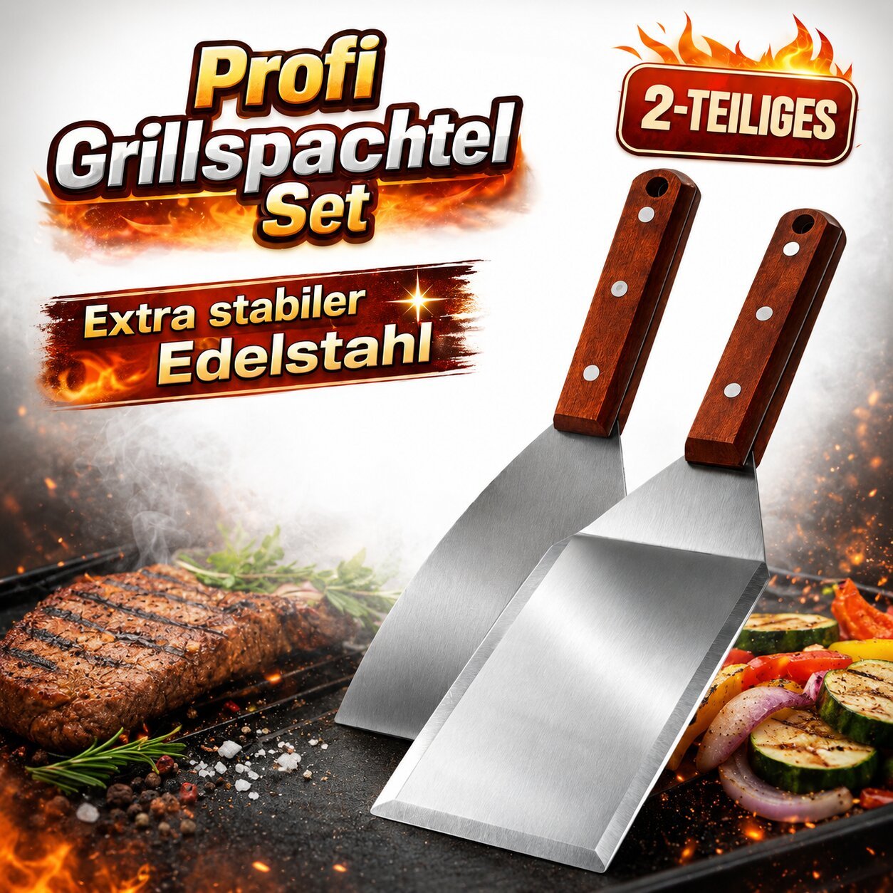 Image of 2 Stainless Steel Grill Spatulas, Burger Set, Grill Spatula, Plancha Spatula, Stainless Steel Plancha Accessories, Grill Spatula Set For , Steaks, Vegetables, Grill Utensil Set