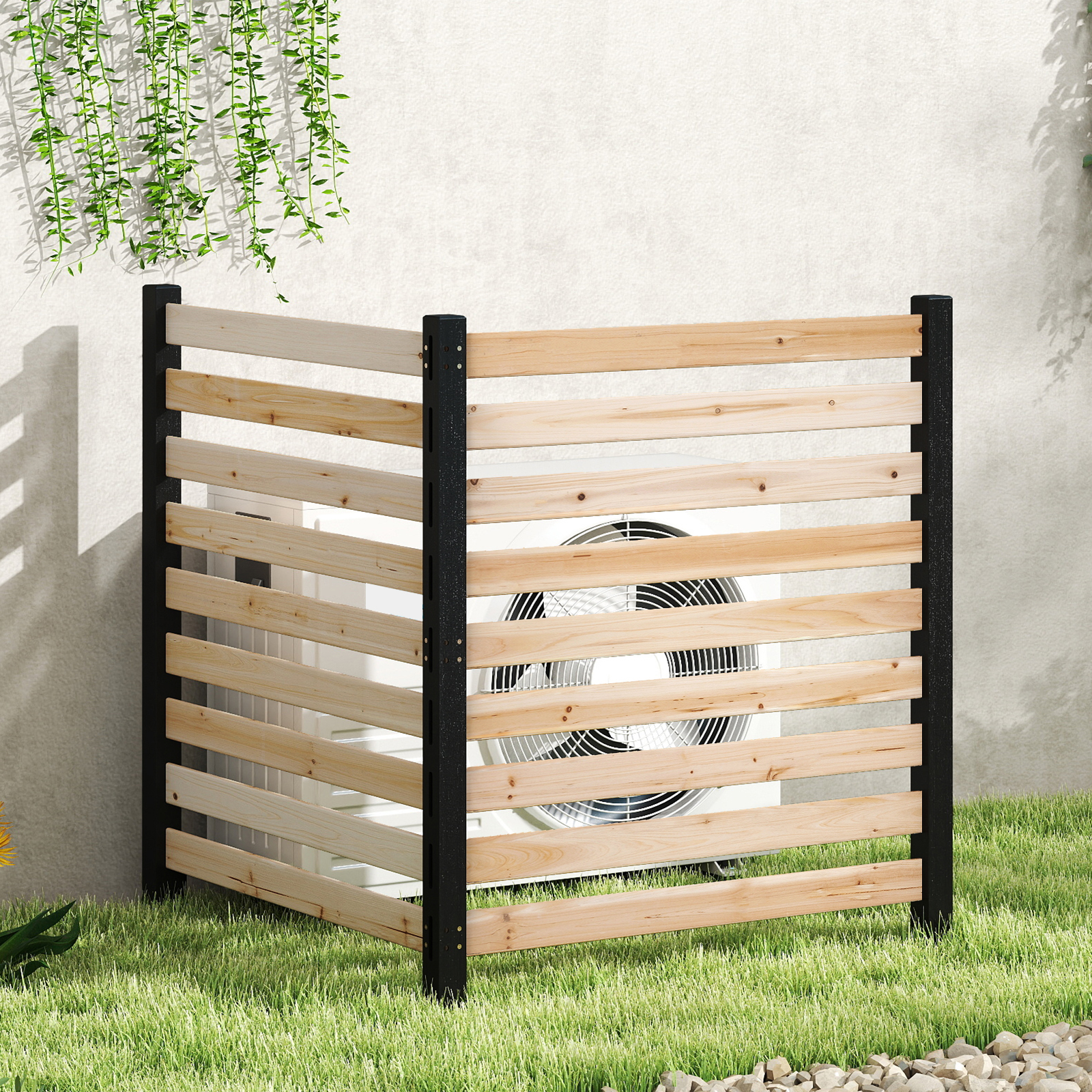 Image of 2-piece Garden Fence, 98 X 107 Cm Freestanding Privacy Fence, Decorative Plug-in Fence For Air Conditioners, Pool Equipment Garbage Cans
