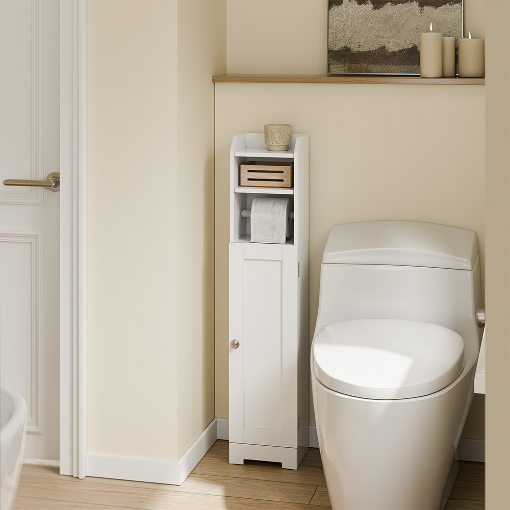 TEMU Meuble de Rangement Salle de Bain, Meuble de Salle de Bain Étroit, Meuble d'Angle Salle de Bain, Meuble de Toilettes avec Étagère Réglable, 1