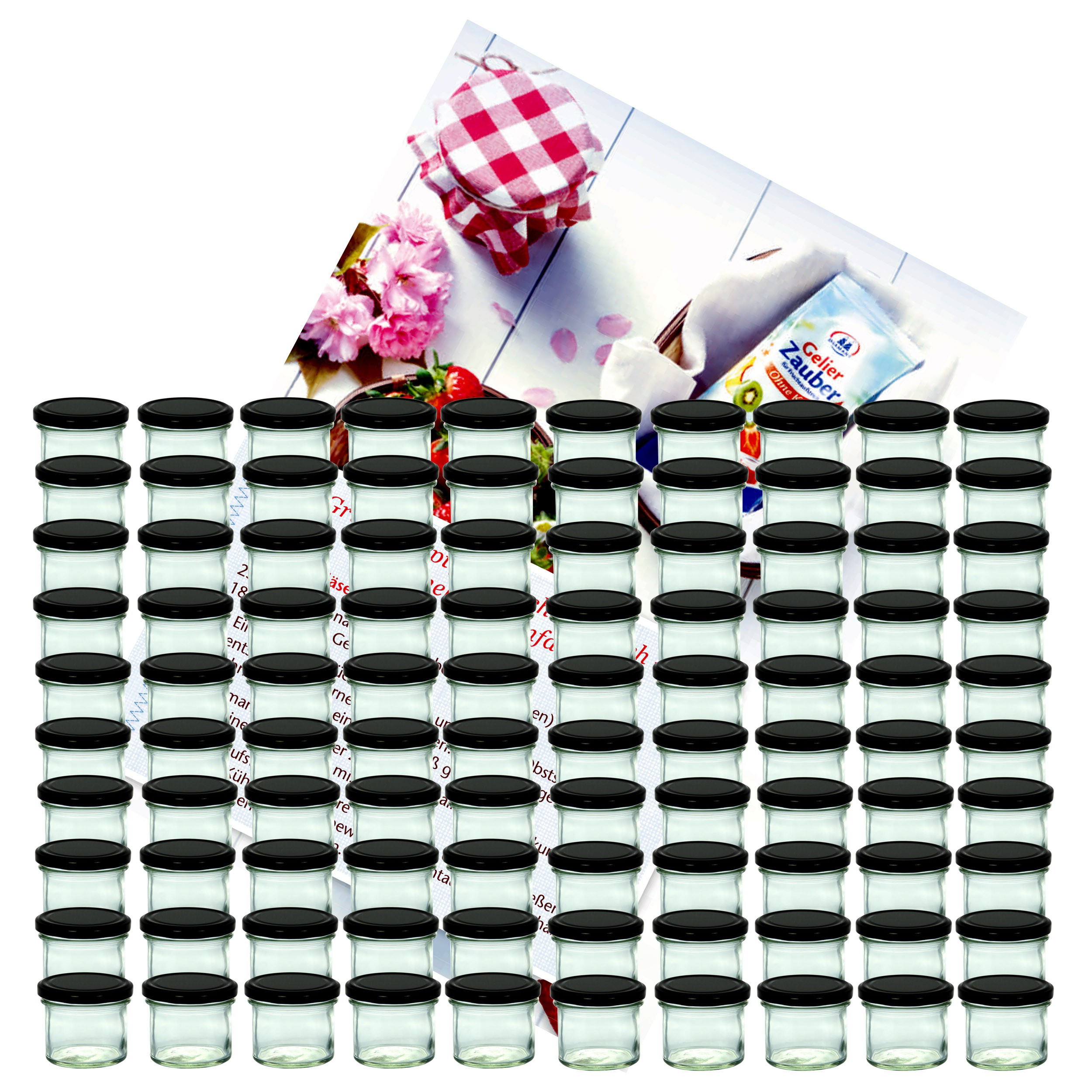 100-piece Set 125ml Falling Jar Jars + Black Lid To 66 + Recipe Booklet