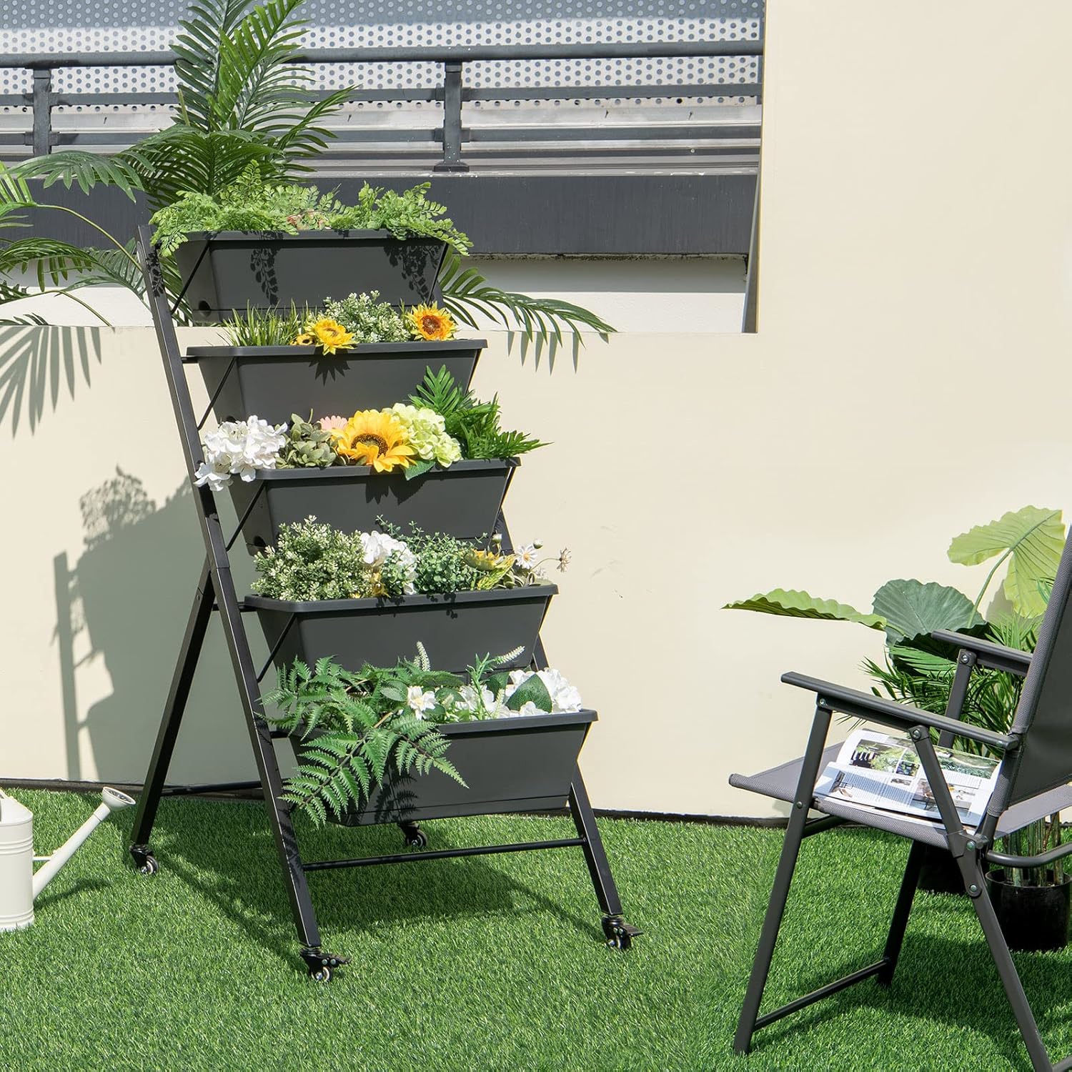 Image of Vertical Raised Bed With Wheels, 5-tier Metal Plant Stand, Planter Box For Flowers, Herbs And Vegetables, Garden Plant Stand