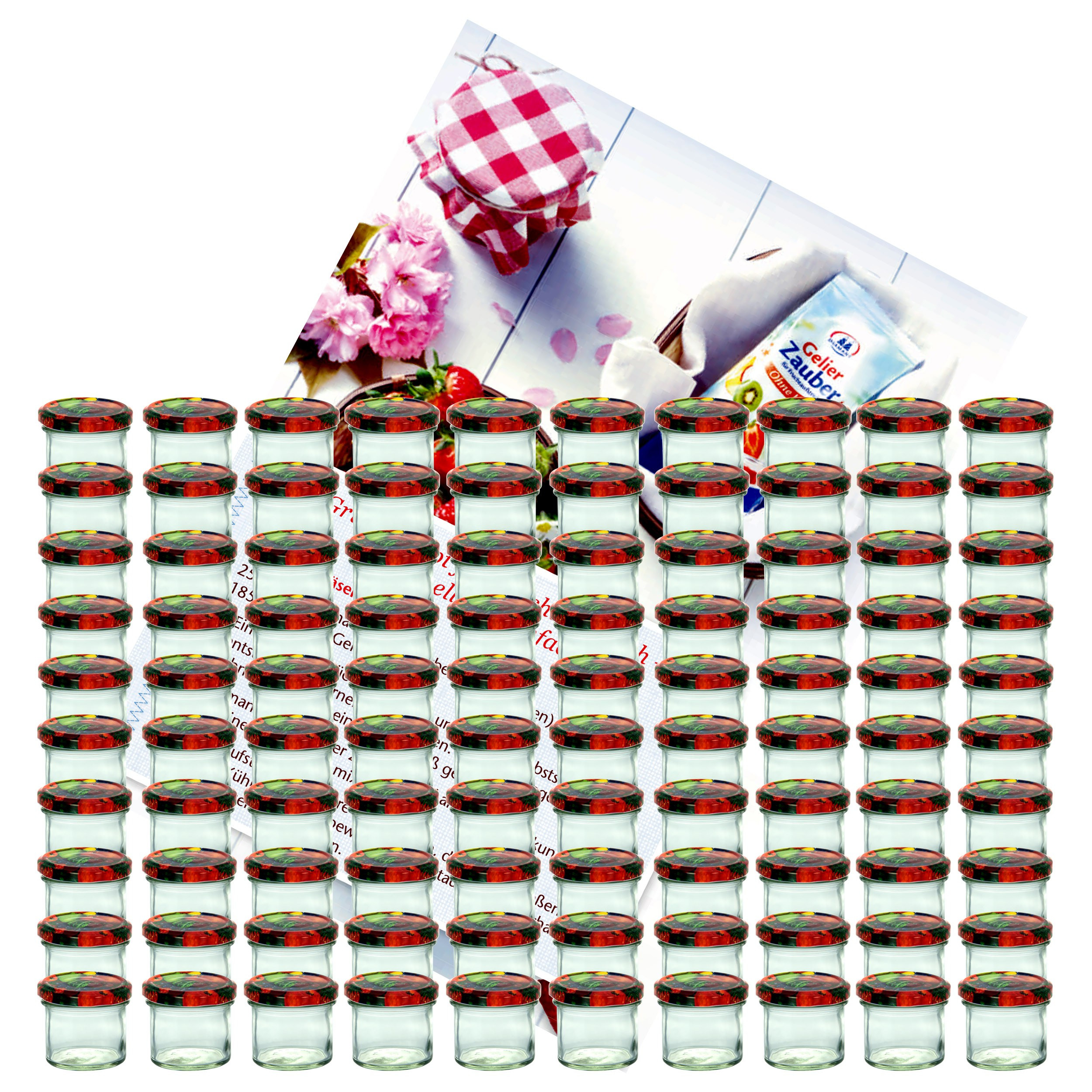 100-piece Set Of 125ml Mason Jars With Fruit Decor Lids (to 66) + Recipe Booklet