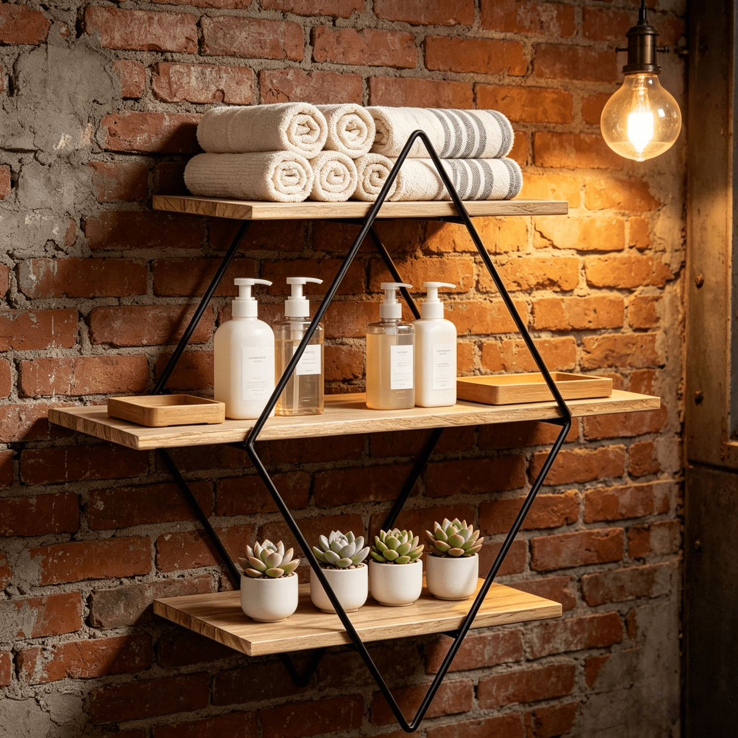 TEMU 3 Tier Geometric Diamond Wall Floating Shelves Decorative Industrial Hanging Metal Wire Wood Display Shelf For Living Room Kitchen
