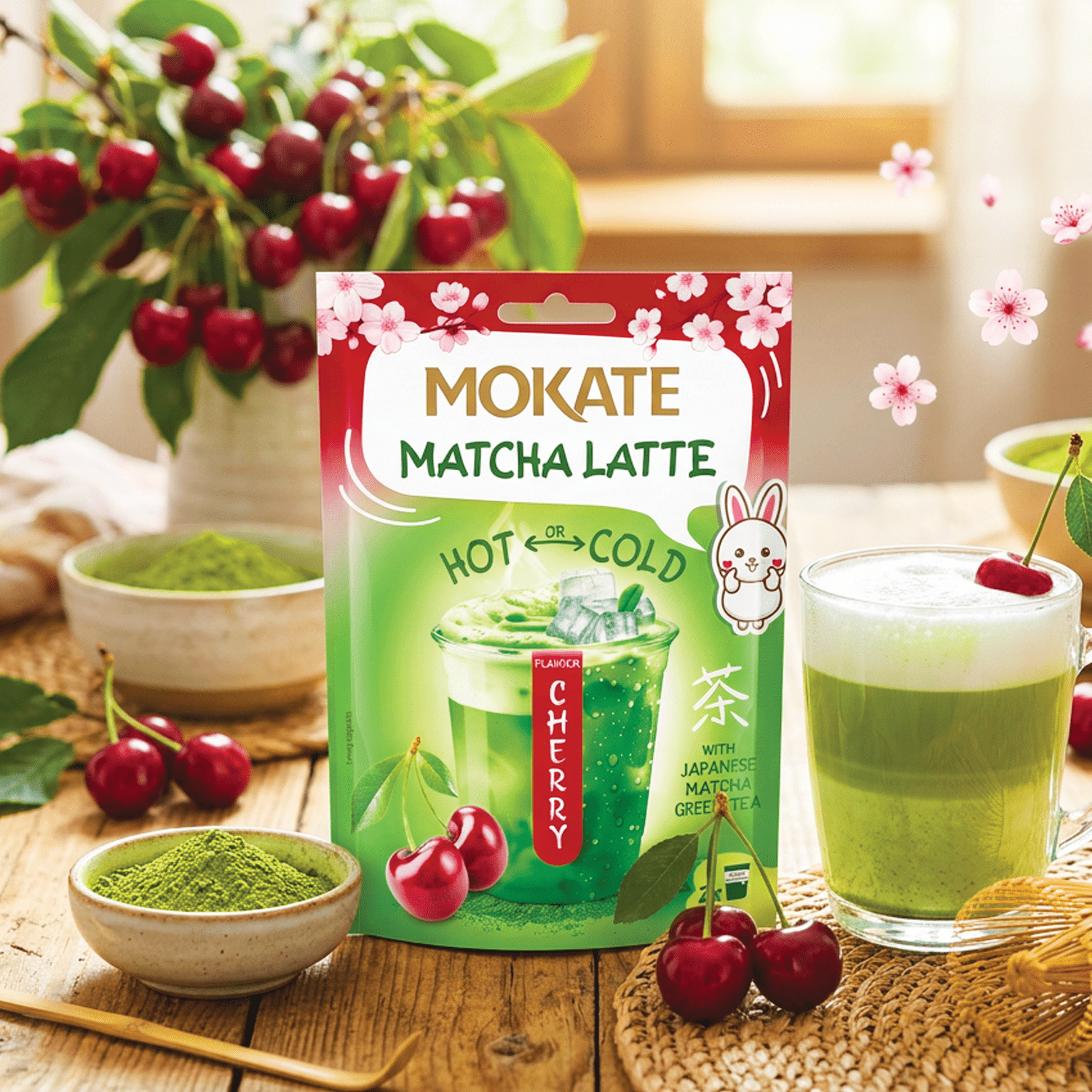 3rd Pack - Mokate Matcha Latte Cherry Drink Powder 3x40g