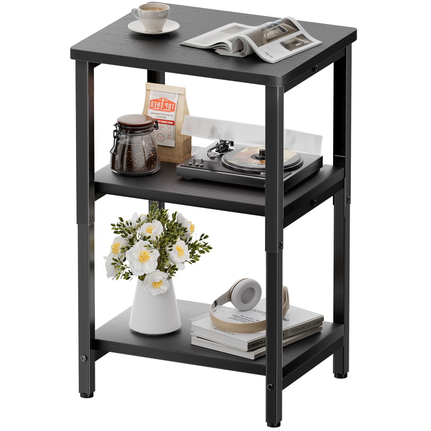 TEMU 3-tier Adjustable-height Side Table With Storage Shelves & Assembly, Narrow End Table / Nightstand For Bedroom, Living Room, Office & Small