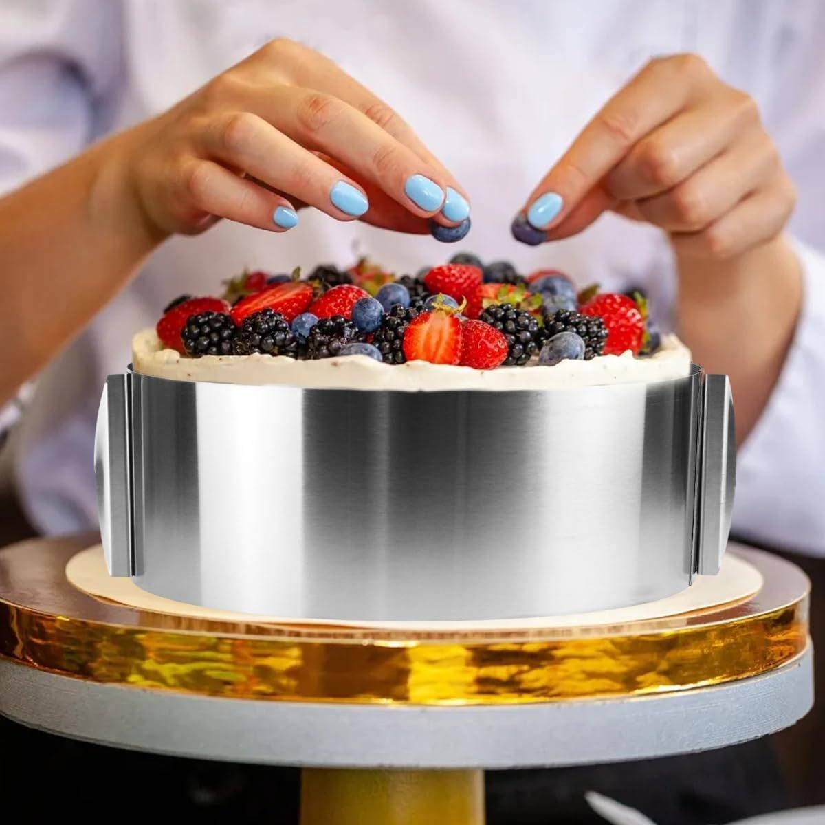 Image of Adjustable Cake Ring 16-30 Cm In Diameter, 8.5 Cm High, Stainless Steel Adjustable Cake Ring With Scale, Cake Ring For Of Cakes And Tortes