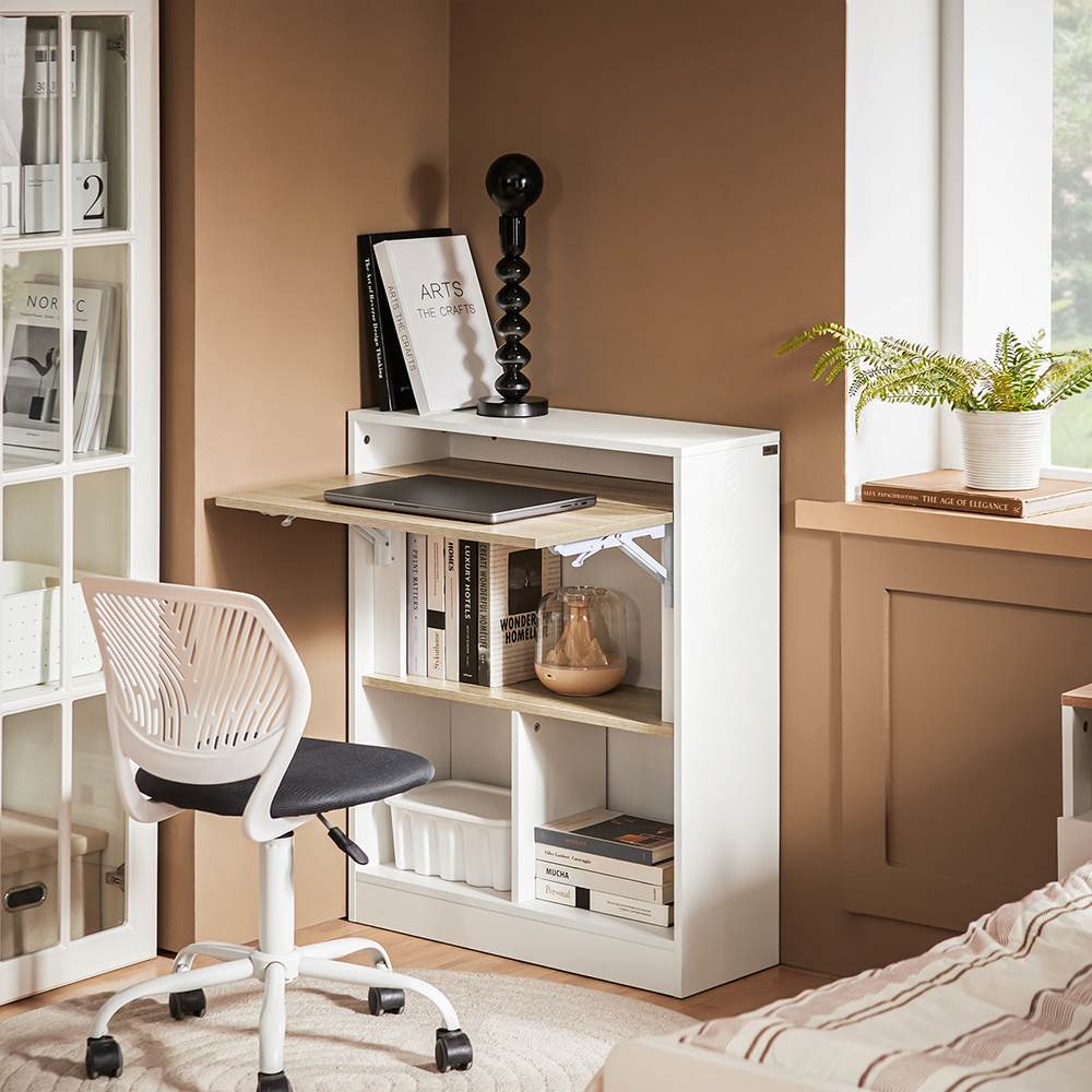 Folding Wall Table Computer Workstation Compact With Shelf Home Office Office Space- White Natural 70x57x85cm 81kg Sobuy Fwt104-wn