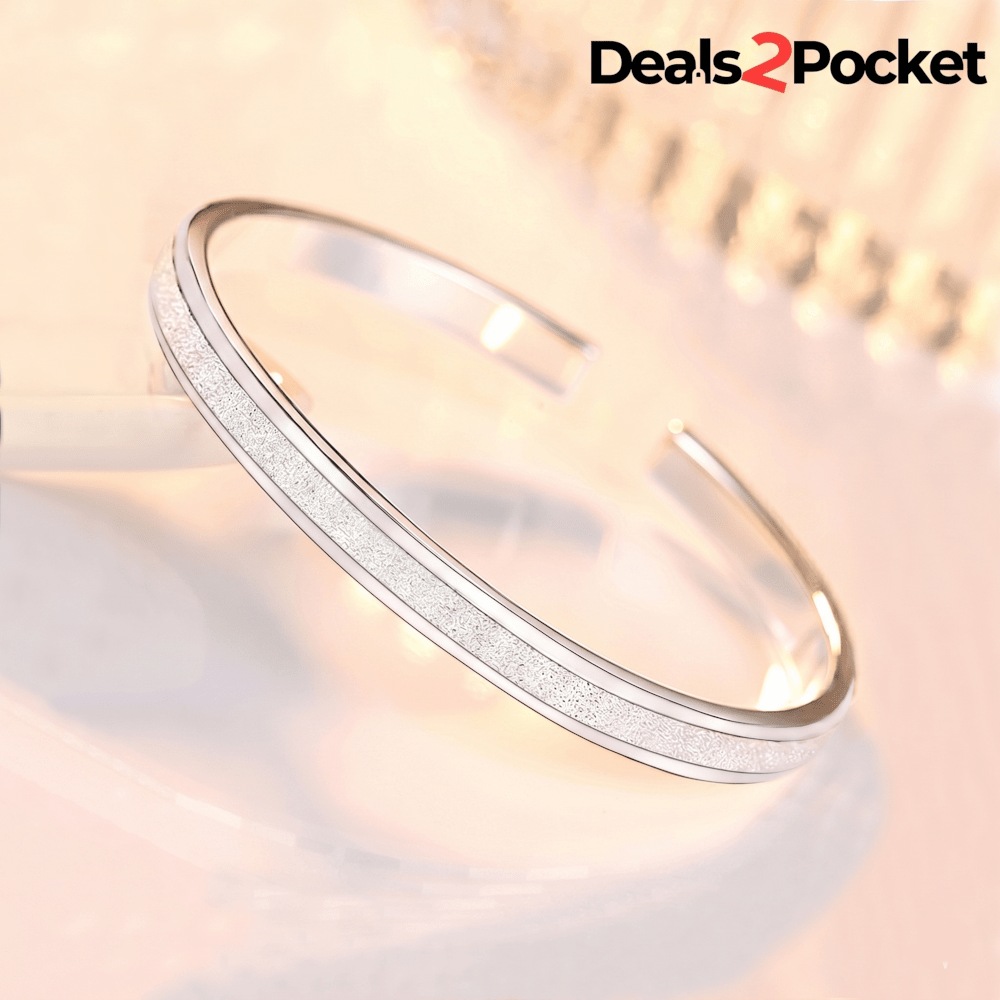 TEMU Elegant S925 Sterling Silver Plated Frosted Cuff Bracelet – Adjustable Open Bangle Minimalist Jewelry For Women