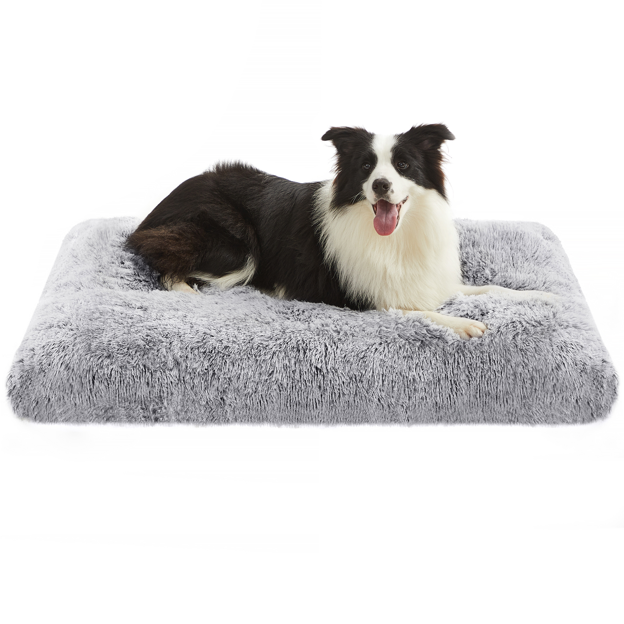 Image of Soft Dog Cushion In Grey With Long Plush, Measures 110 Cm In Length And 73 Cm In Width. With Soft Padding, Washable, Versatile Use – Suitable As A Dog Bed Or Mat
