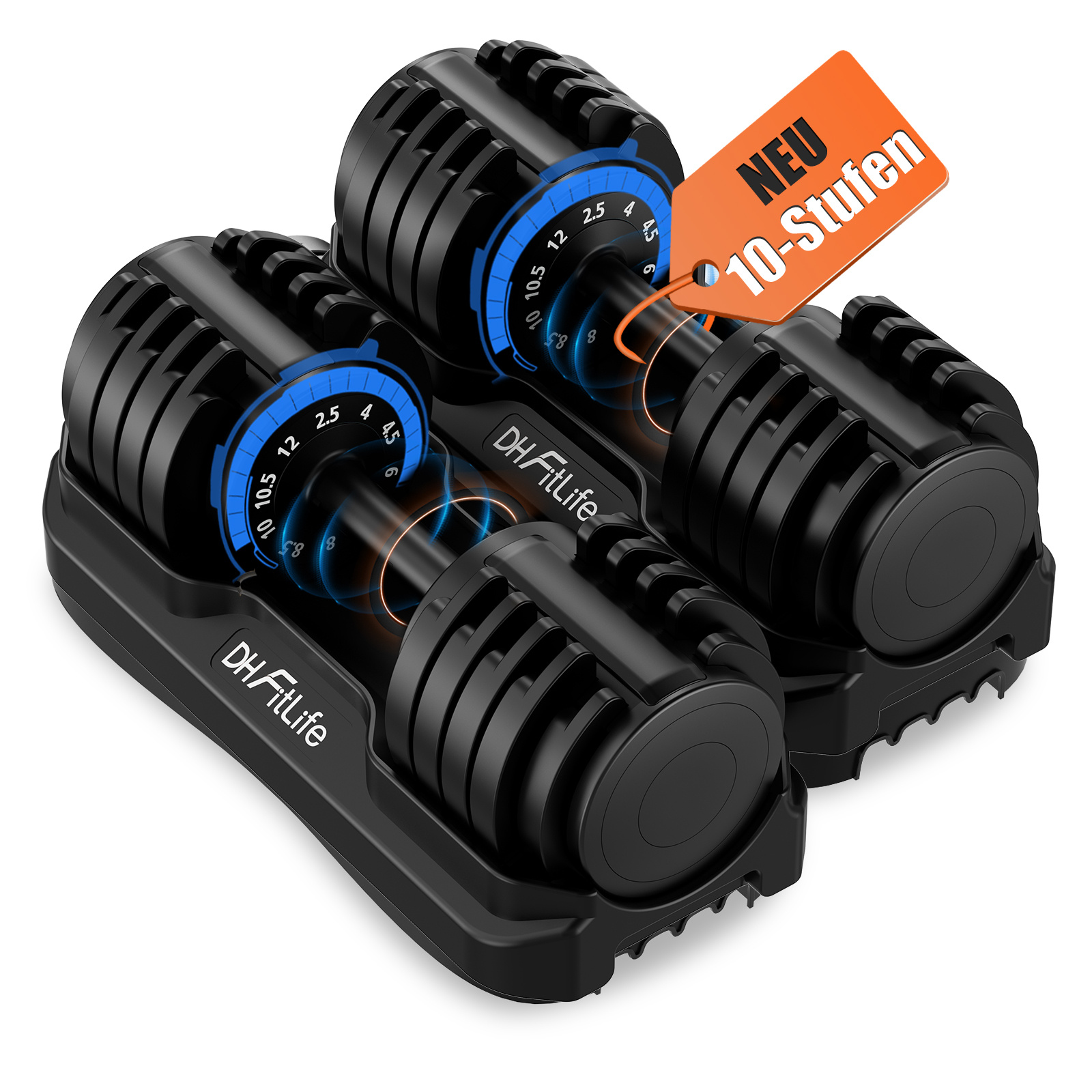 Image of Adjustable Dumbbells 12 Kg (2.5–12 Kg), 10-in-1 Dumbbell Set, 10-level Quick Adjustment, Dumbbell Set With Weight Plates, Home Gym Fitness