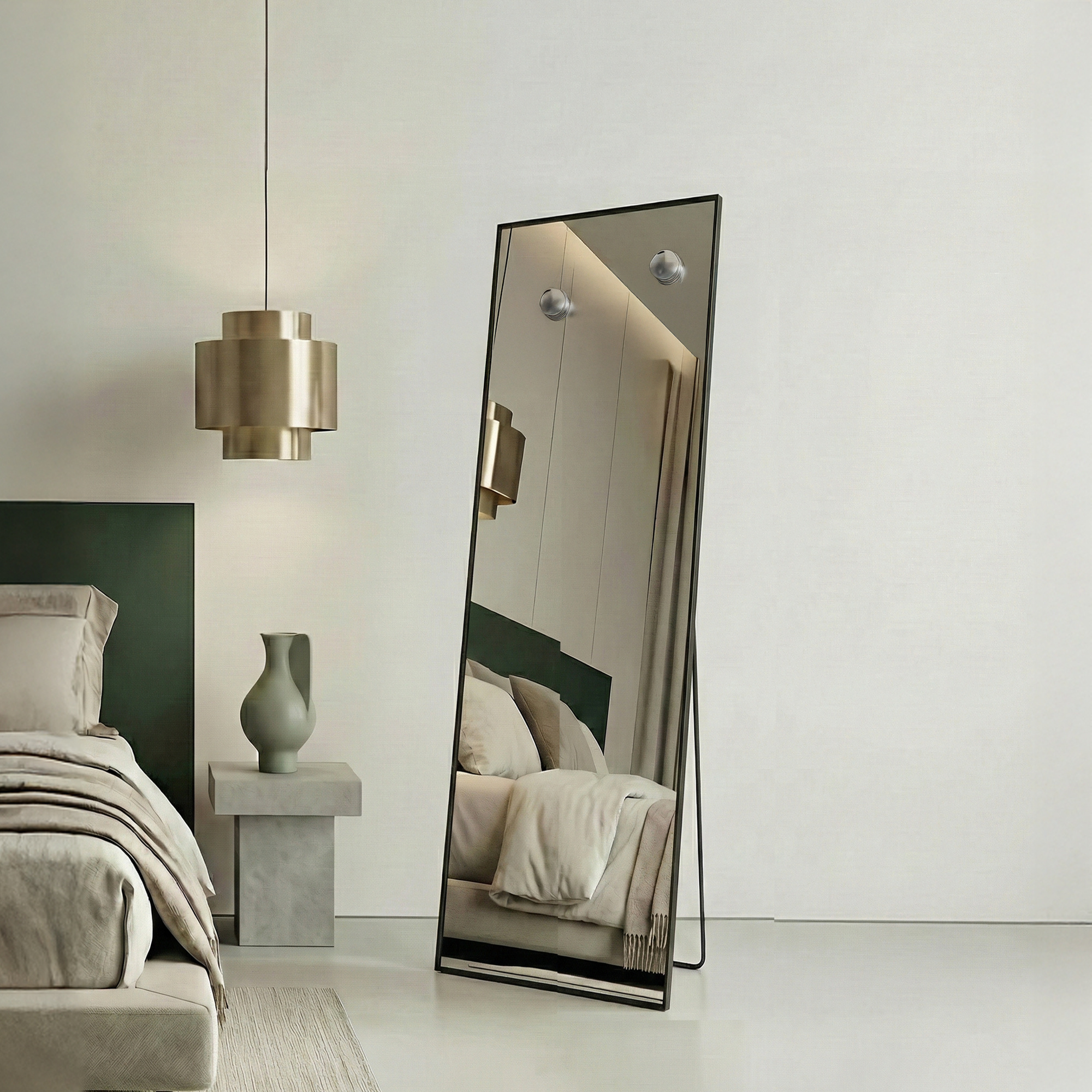 Image of Full-length Mirror 150 X 40 Cm, Rectangular Floor Mirror, Aluminum Alloy Frame, Safety Glass, Angled Corners, For Bedroom, Living Room, Wardrobe, Ink Black