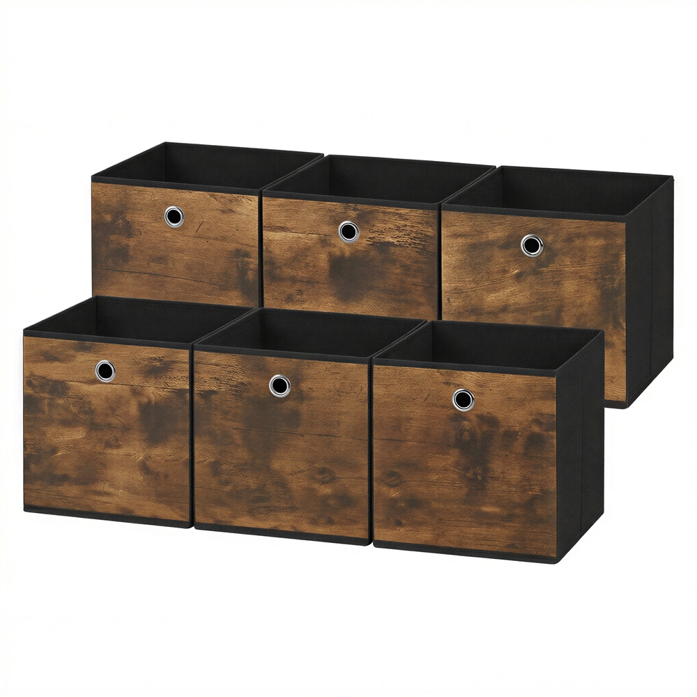 Storage Cubes, Set Of 6, With Handle, Fabric Storage Boxes, 26 X 26 X 28 Cm, Foldable, Black