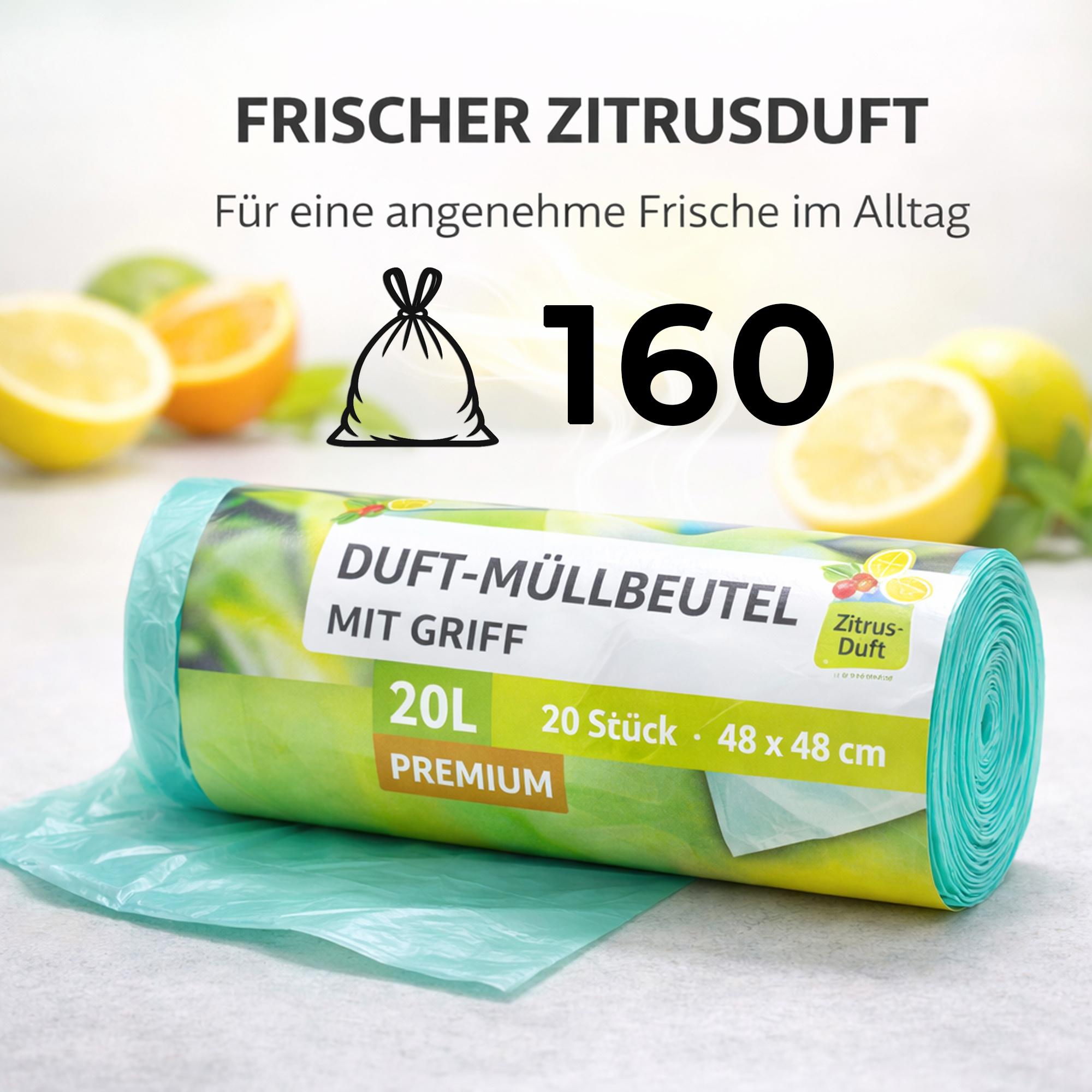 Trash Bags With Scent - 20 (160 Bags) - 8-pack (8 X 20 Bags) - Premium Bags - Ideal For Household, Office, And Catering