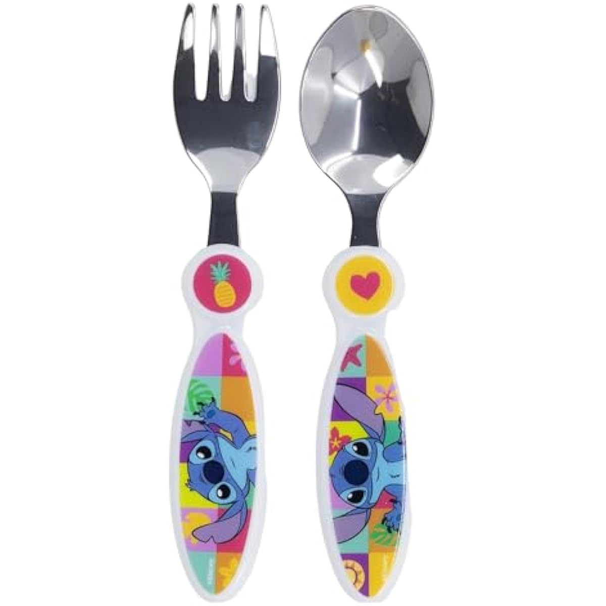 TEMU Set de 2 couverts STITCH pour enfants en acier inoxydable composé d'une et d'une cuillère