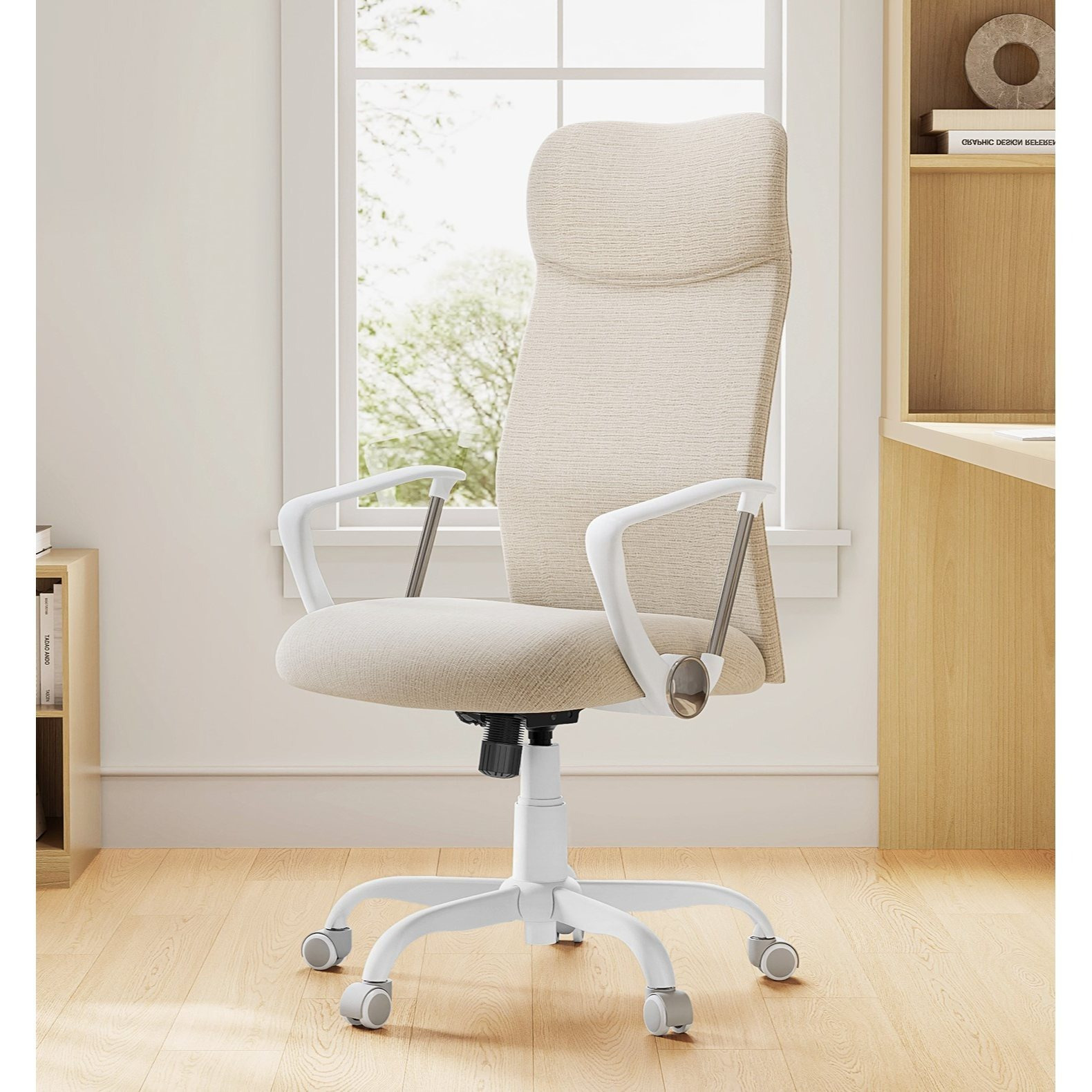 Office Chair With Adjustable Height, Ergonomic And Swivel, Padded Seat, Home Office