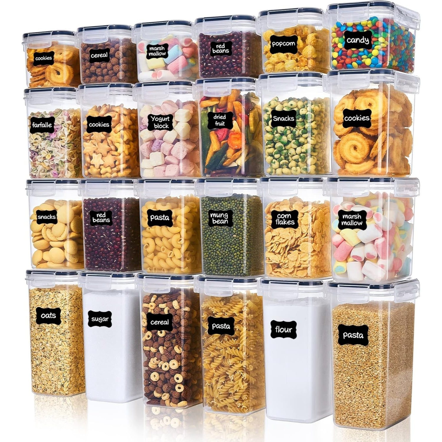 Image of Airtight Storage Containers With Lids, 24pcs Set Of Freshness Containers With Lids, Storage Organizer With Labels & Marker, Bpa-free, Food Storage For Flour, Sugar, . Storage Box With Lid For Kitchen.