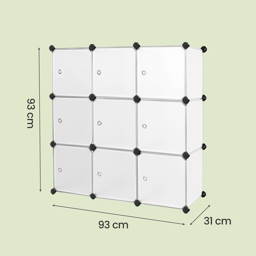 Shoe Rack, Shelving System With 9 Cubes, Plastic Wardrobe With Doors, Storage For Clothes, Shoes, Books, Pegboard Shelf, White