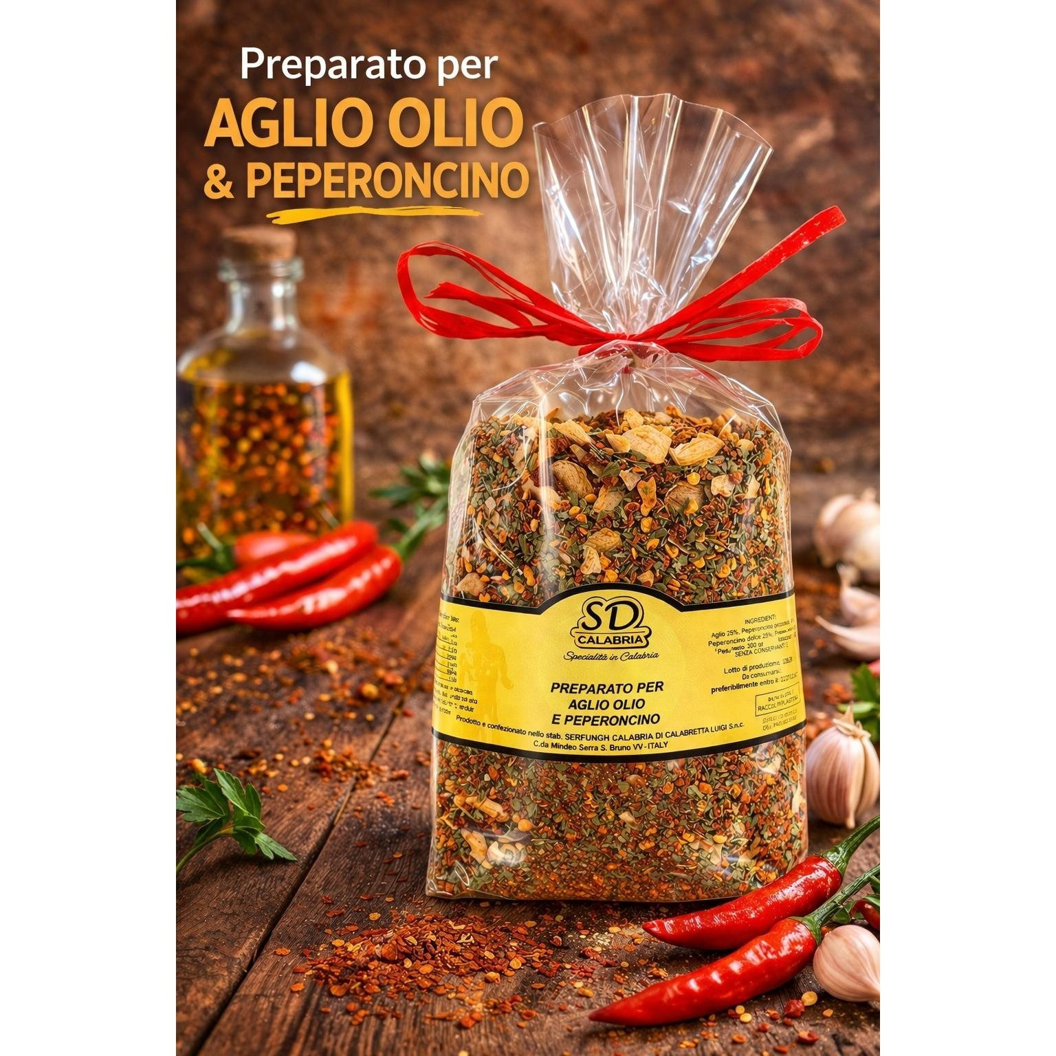 Garlic, Oil, And Chili Pepper Blend – 500g | Authentic Calabrian Flavor
