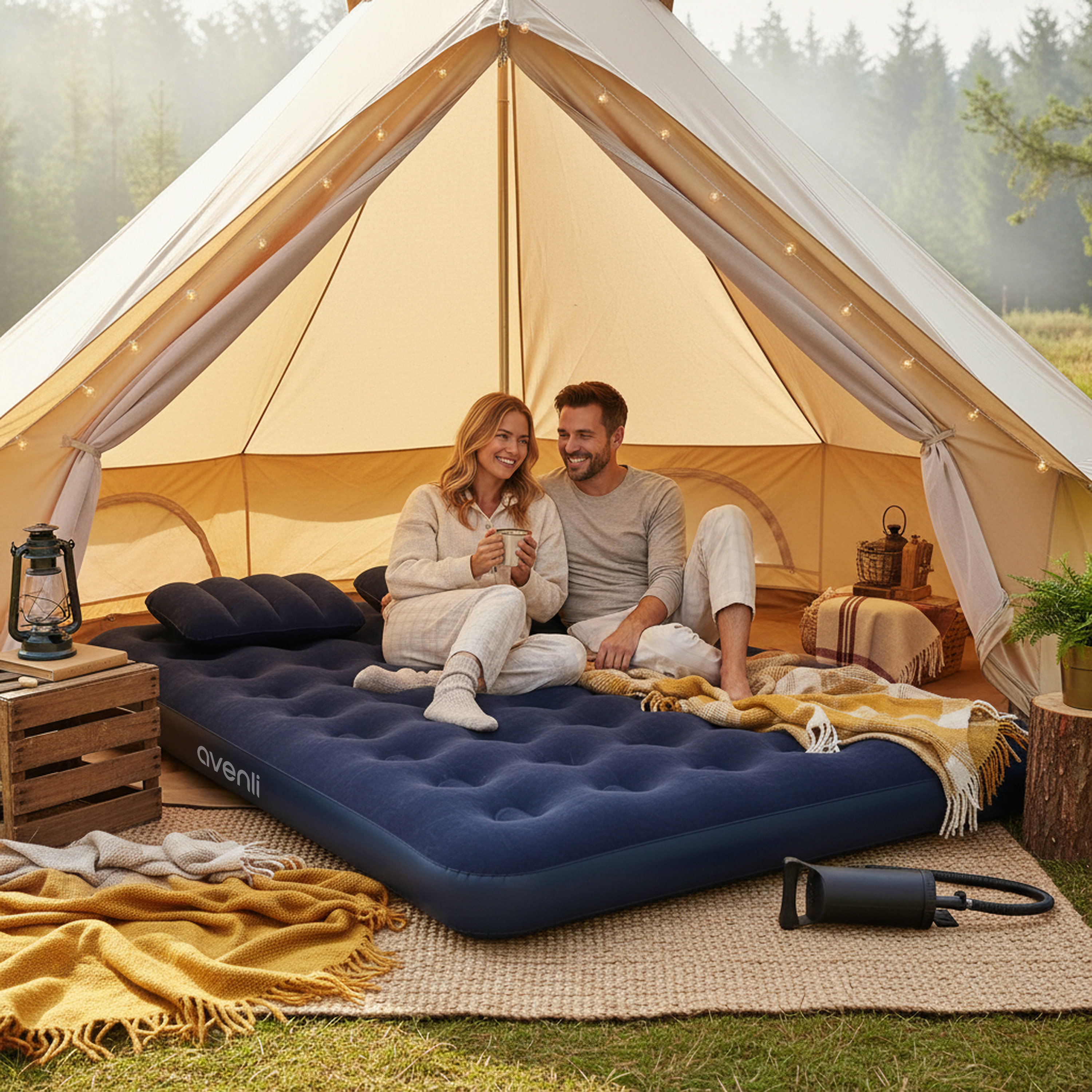 Air Mattress Camping 2 People Queen-size 203 X 152 X 22 Cm With Pump & 2 Pillows | Inflatable Air Bed, Coil-beam, Flocked Surface | Guest Bed For Tenting & Outdoor – Air Mattress Camping Set Queen
