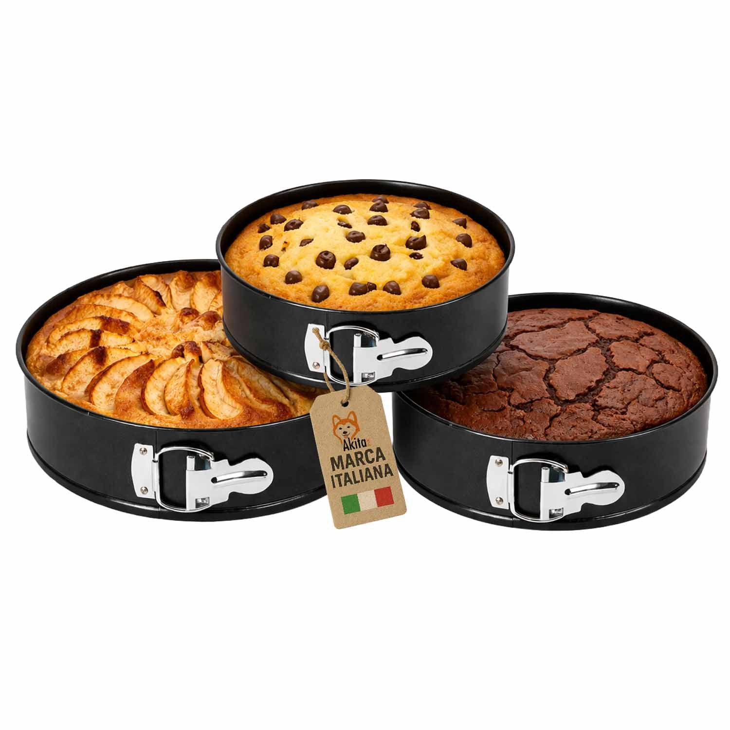 TEMU AKITAInk Set 3 Tortiere a Cerniera 24 26 28 cm, Stampi per Torte in Acciaio al Carbonio Antiaderente, Teglie Apribili per Dolci, Cheesecake e