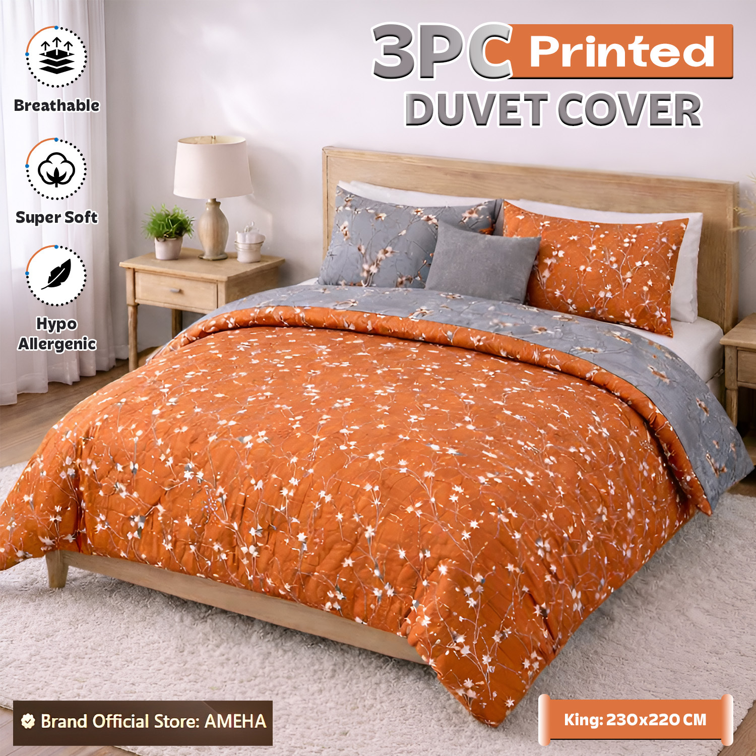 TEMU 3pcs Printed Duvet Cover Set With Pillowcases – Reversible Soft Breathable Microfiber Bedding, All Season Quilt Cover, Machine Washable, Bedroom