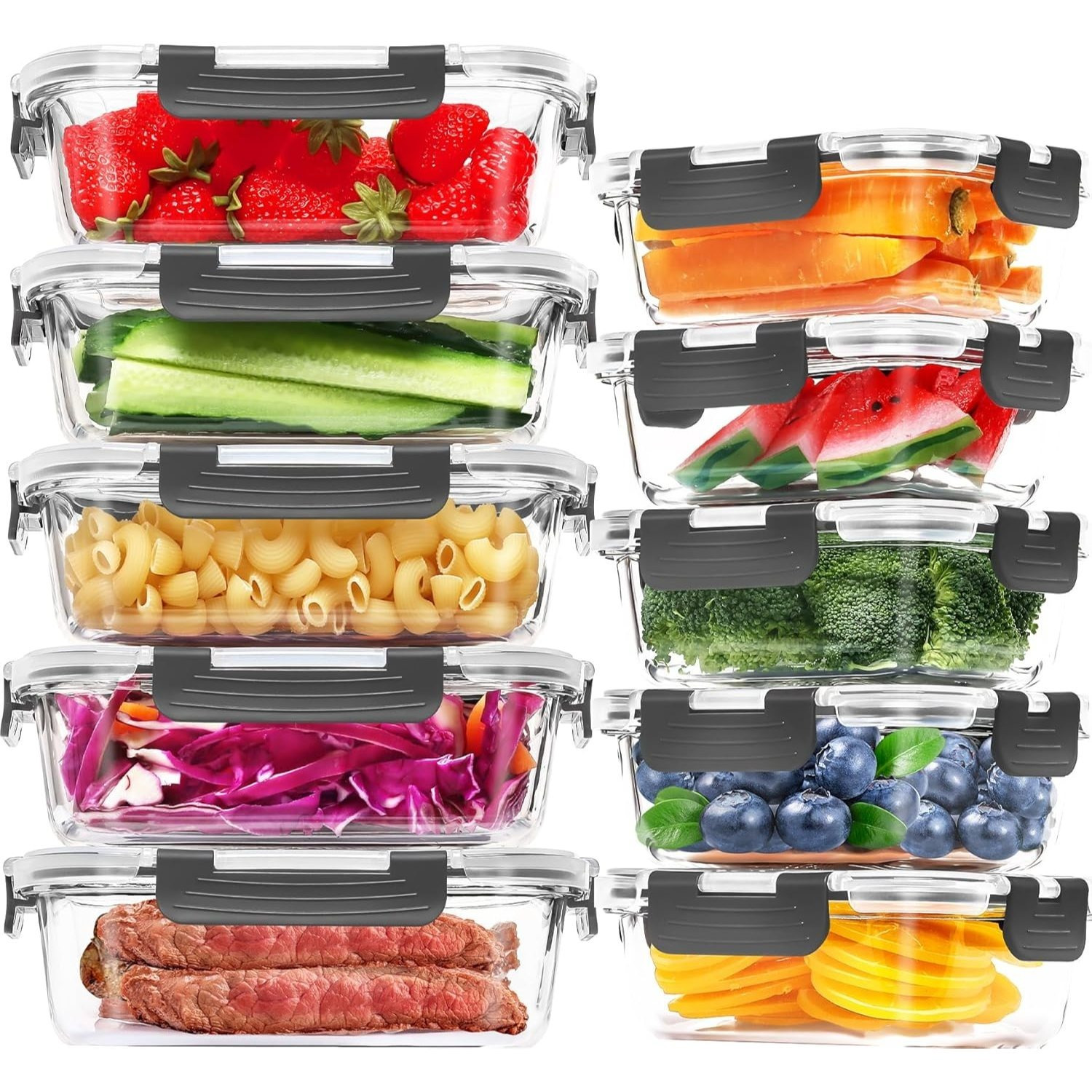 E-shop Glasbehälter mit Deckel, 20- teilig, Meal prep Gläser, Frischhaltedosen Glas mit Deckel, Glasdosen mit Deckel Set, Meal prep Boxen (10 Behälter,