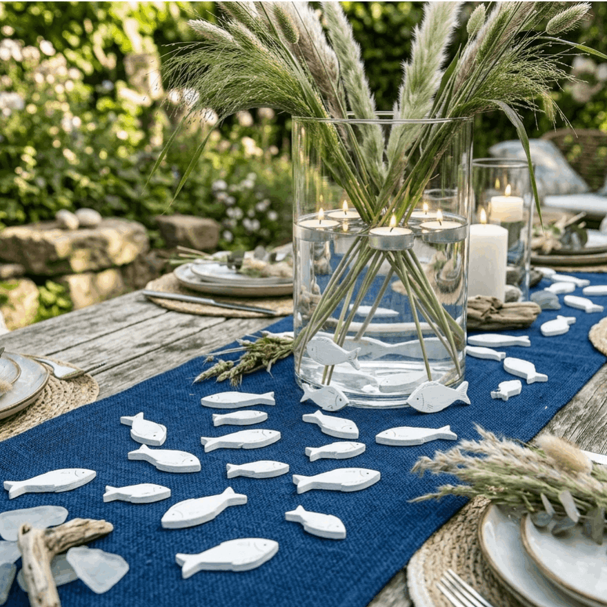 Image of 20 Wooden Decorative Fish - Maritime Flair For Baptism, Communion & Party