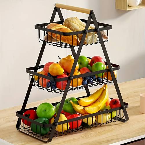 3 layer detachable metal storage basket multifunctional kitchen counter and catering organizer used for storing fruits vegetables bread vegetable storage rack kitchen accessories