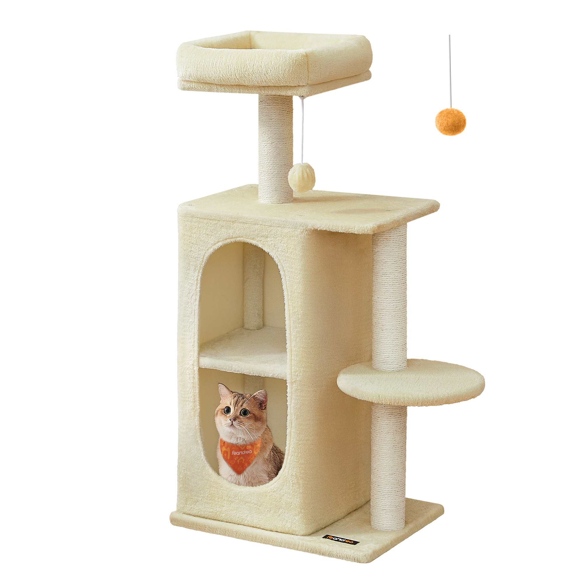 TEMU Sand-colored Cat Hammock With Double Shelter And Scratching Post, Suitable For Kittens And Ideal For Multi-cat Families, 45 X 35 X 96.3 Cm
