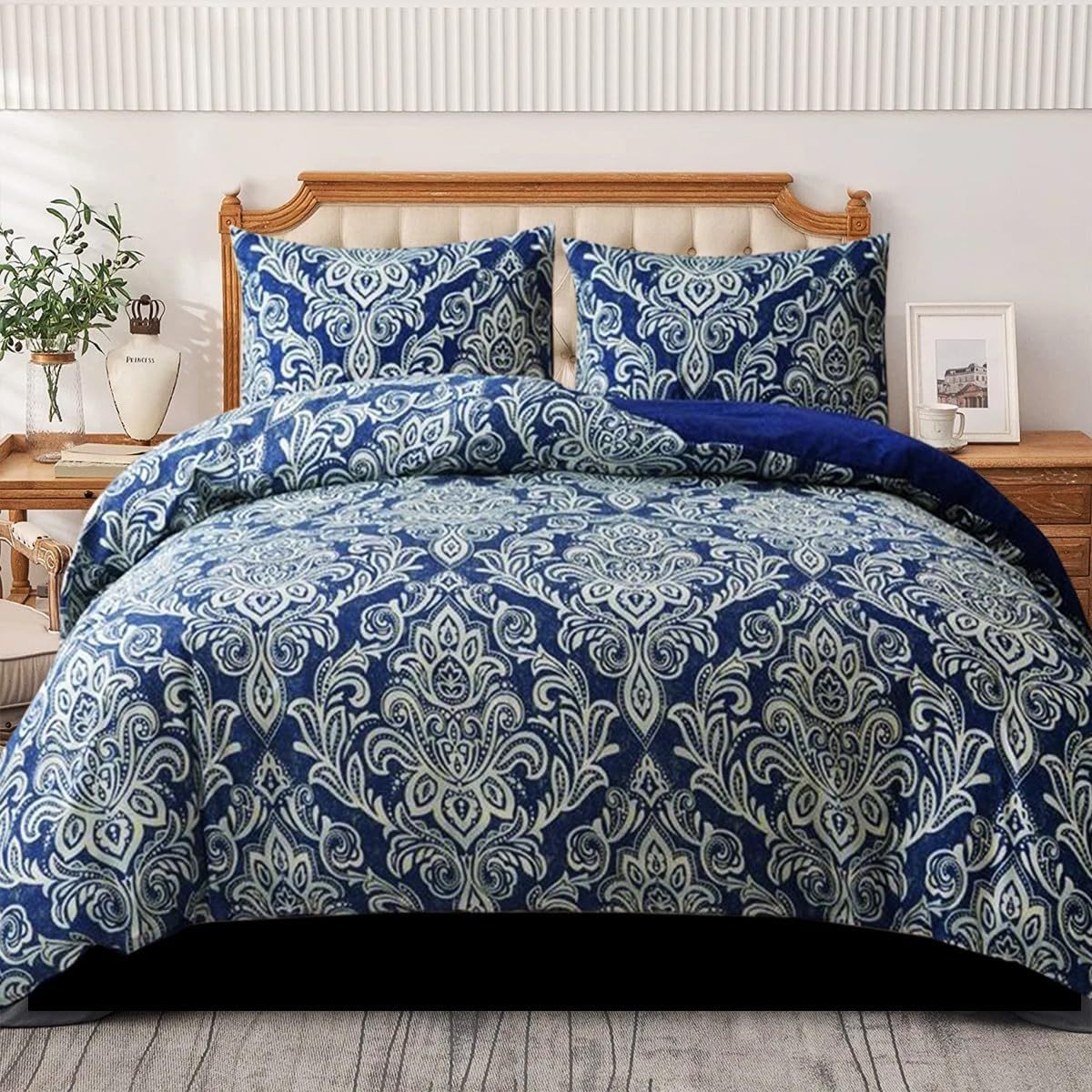 TEMU Luxury Damask Duvet Cover Set – Soft Thick Printed Bedding Cover Set 3pcs With Pillow Shams, Multiple Options