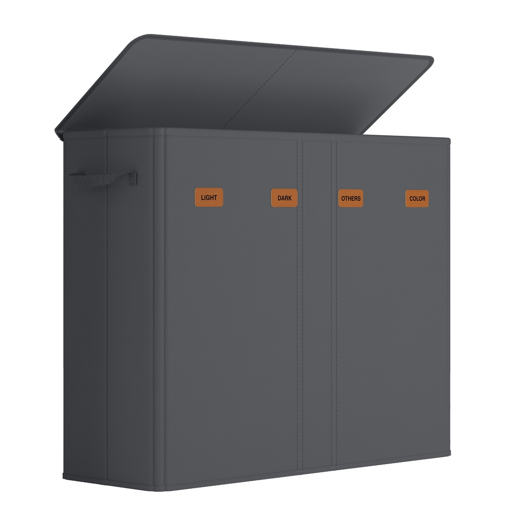 Image of Laundry Basket With Lid And 4 Compartments, 210 Liter Capacity, Including 5 Stickers, With Removable, Washable Inner Bag, Suitable For Bedroom And Laundry Room, Dark Grey.