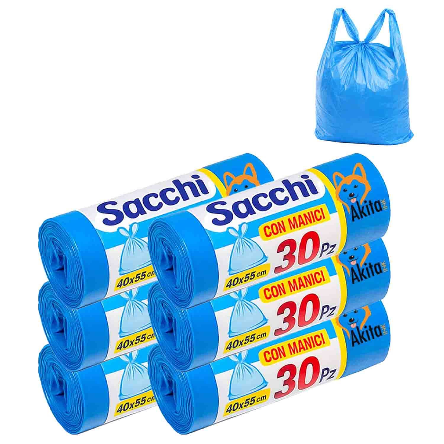 TEMU AKITAInk Sacchi Spazzatura 40x55 cm con Manici, 180 Pezzi, 6 Rotoli da 30 Sacchetti, Resistenti e Pratici per Bagno, Cucina e Ufficio