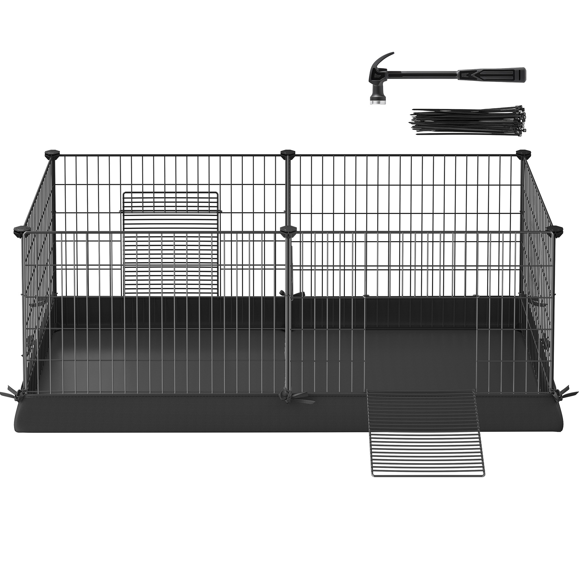 Small Animal Enclosure With 3 Doors, Enclosure , For Guinea Pigs, 123 X 46 Cm, Black
