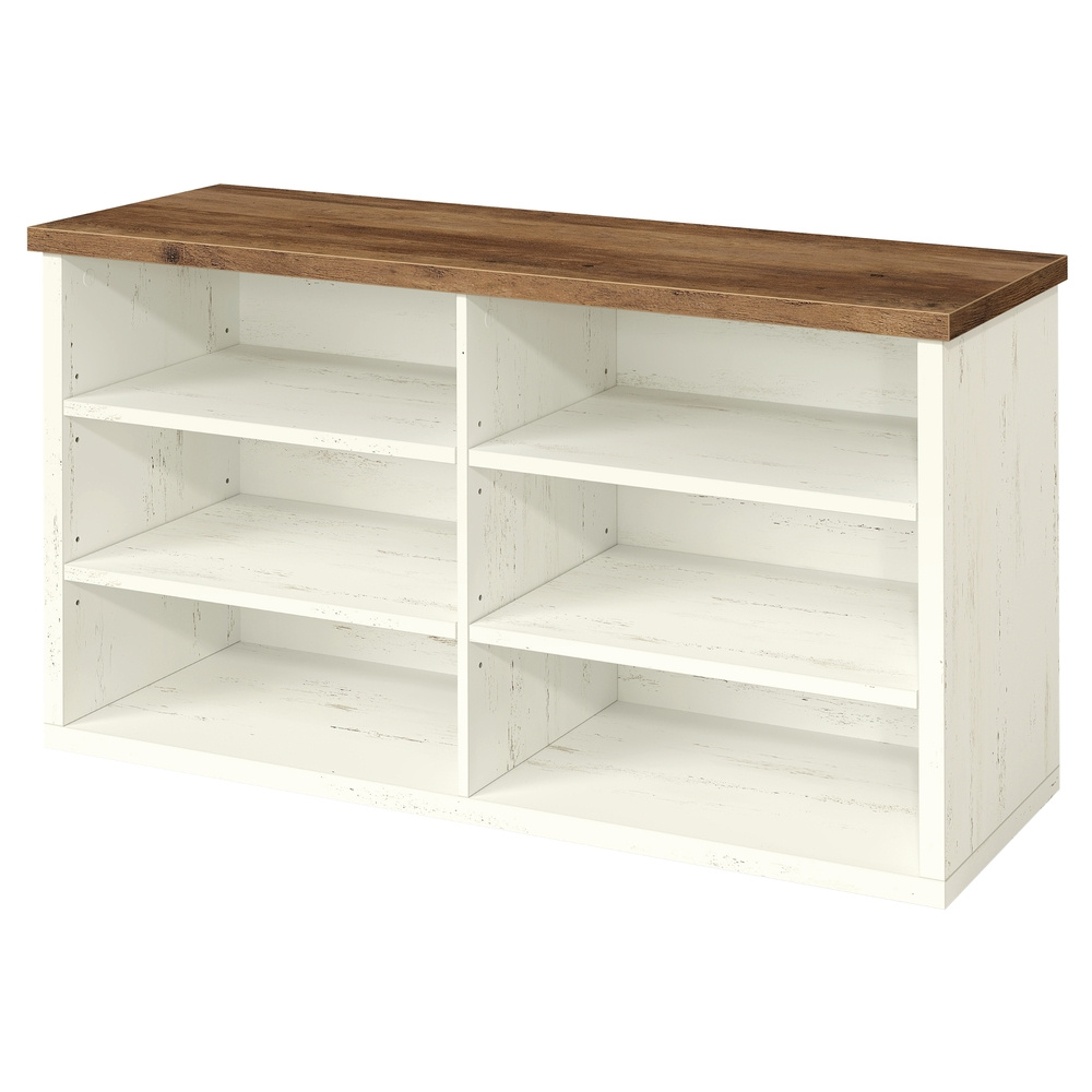 Shoe Rack With Bench, Adjustable Compartments, 6 Shelves, For Hallway, Living Room, Student Dorm, White-brown