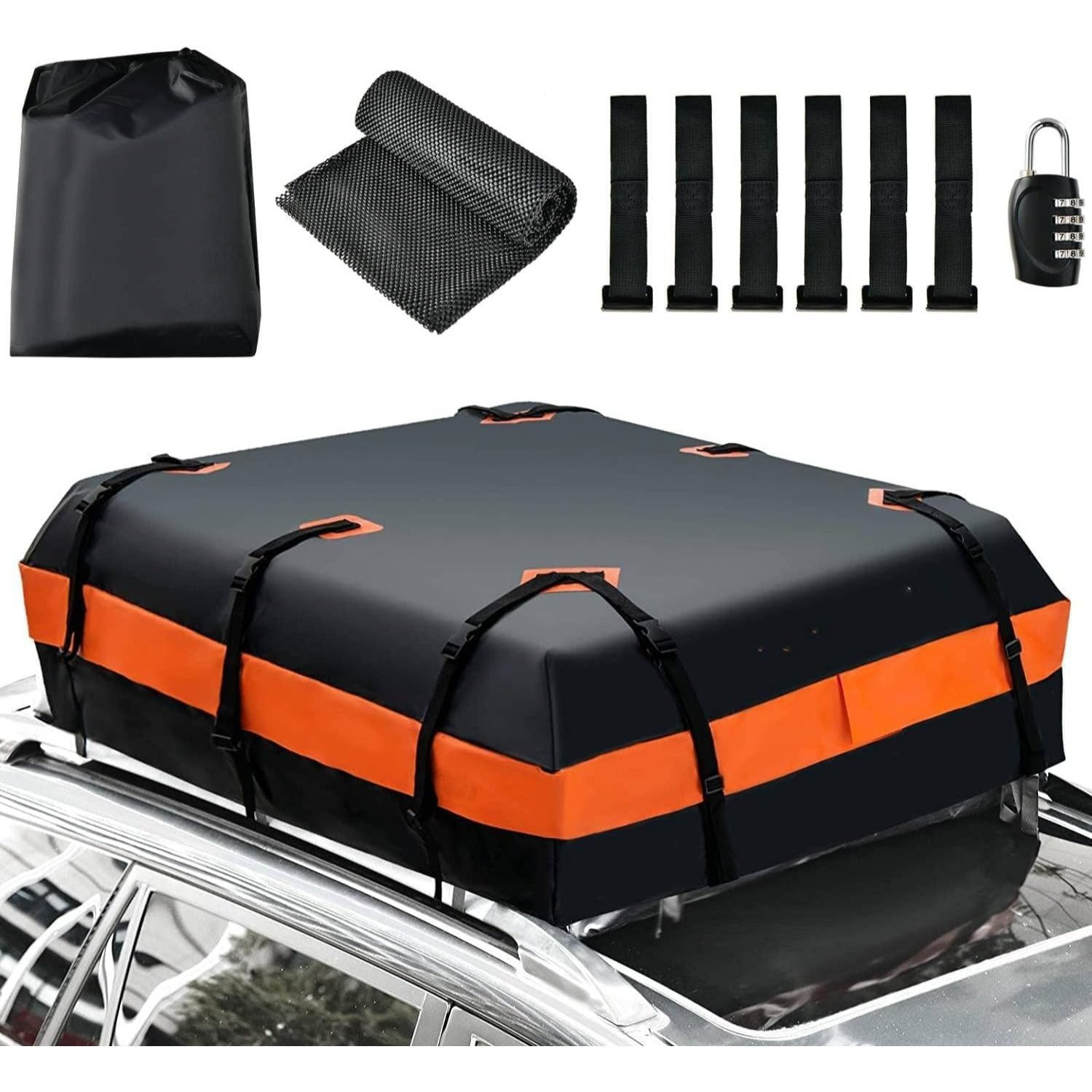 E-shop Auto Dachtasche Set, Faltbare Dachgepäcktasche mit Schloss & Antirutschmatte, Universelle Dachtasche für PKW, SUV, Van, Kombi – Ohne Dachträger