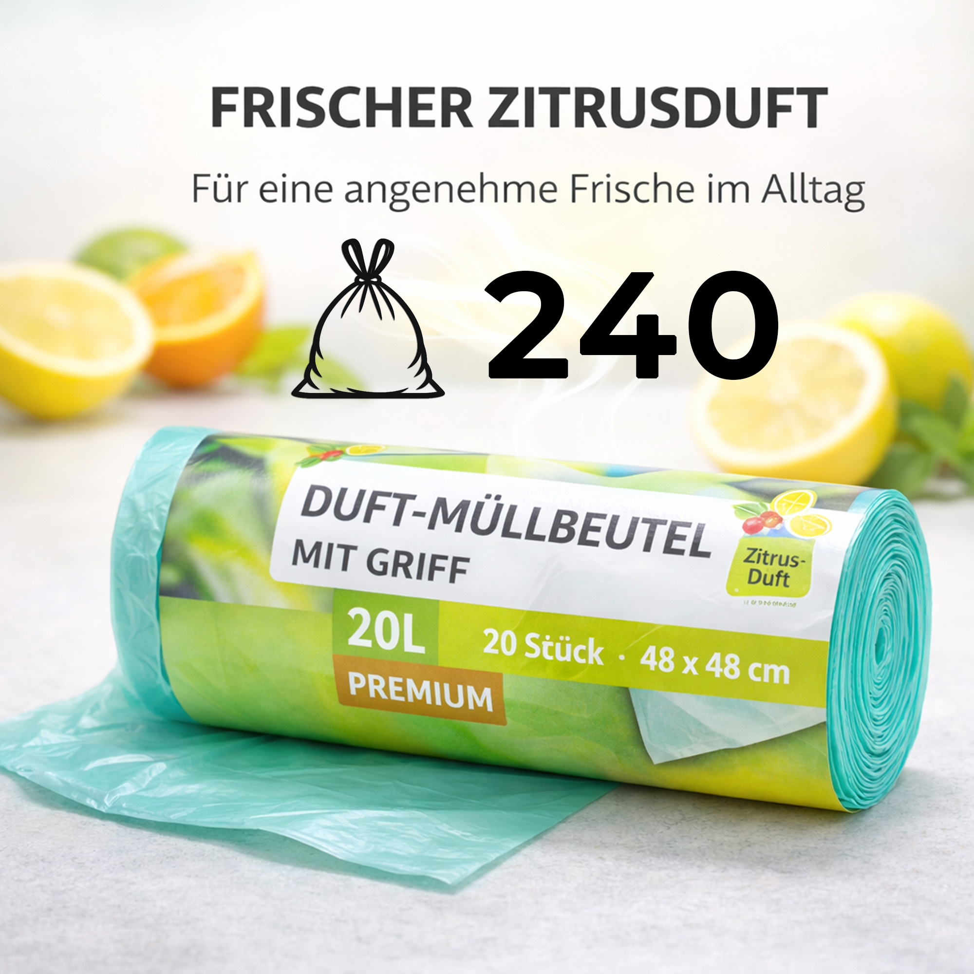 Image of Trash Bags With Fresh Citrus Scent - 20 (240pcs) - 12-pack (12 X 20pcs) - Premium Bags - Ideal For Household, Office, And