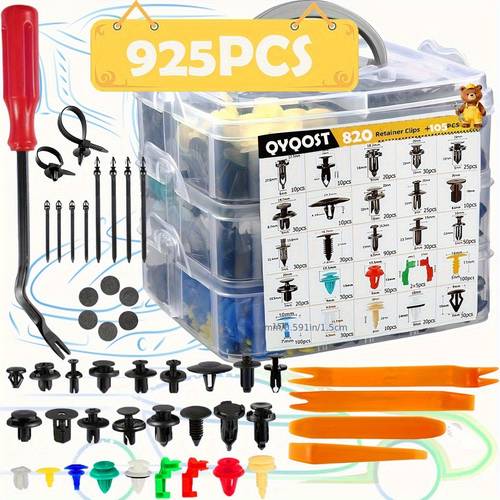 925pcs car clip and fastener kit durable nylon rivets cable ties push pins and plastic parts with removal tools suitable for body panels fenders bumpers universal accessories for vehicle models