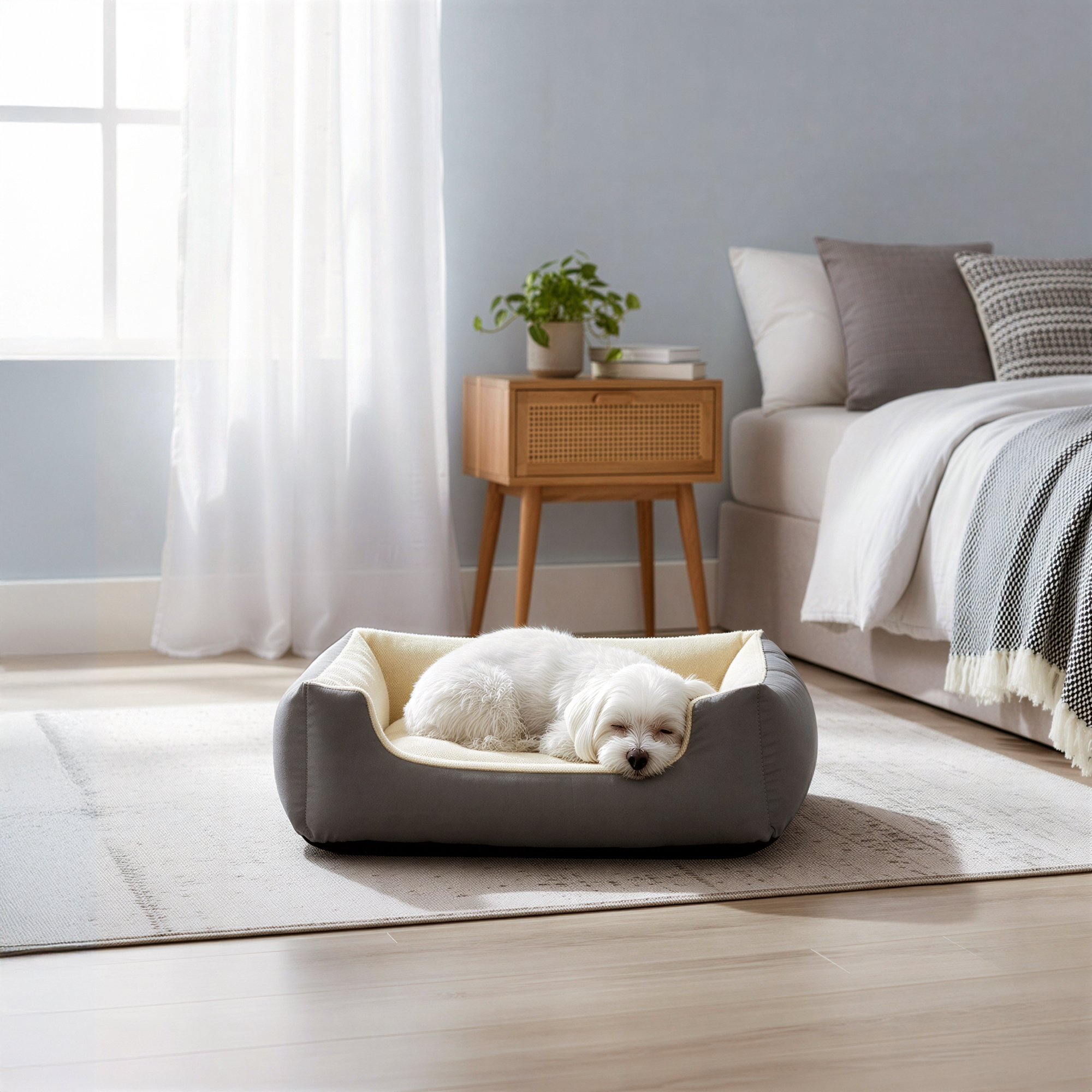 Image of Dog Bed, Dog Pillow, Dog Sofa, Removable Reversible Cushion, Raised Edges, Grey-beige